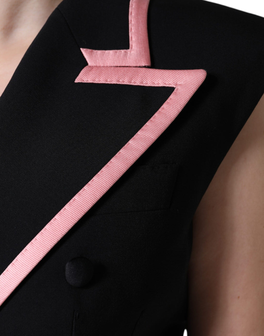 Schwarzes ärmelloses Jumpsuit-Kleid aus Wollmischung