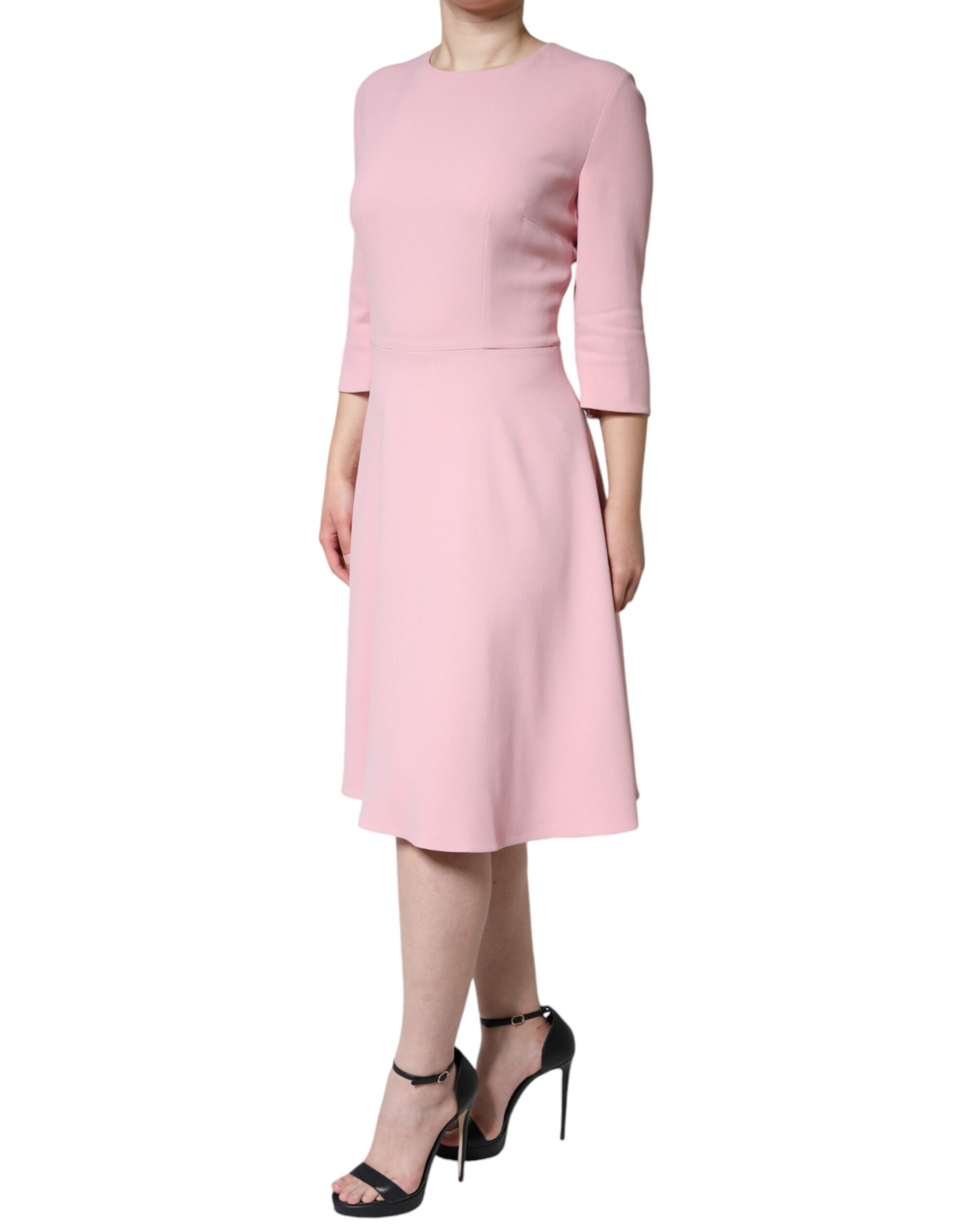 Rosa A-Linien-Kleid aus Viskose mit 3/4-Ärmeln