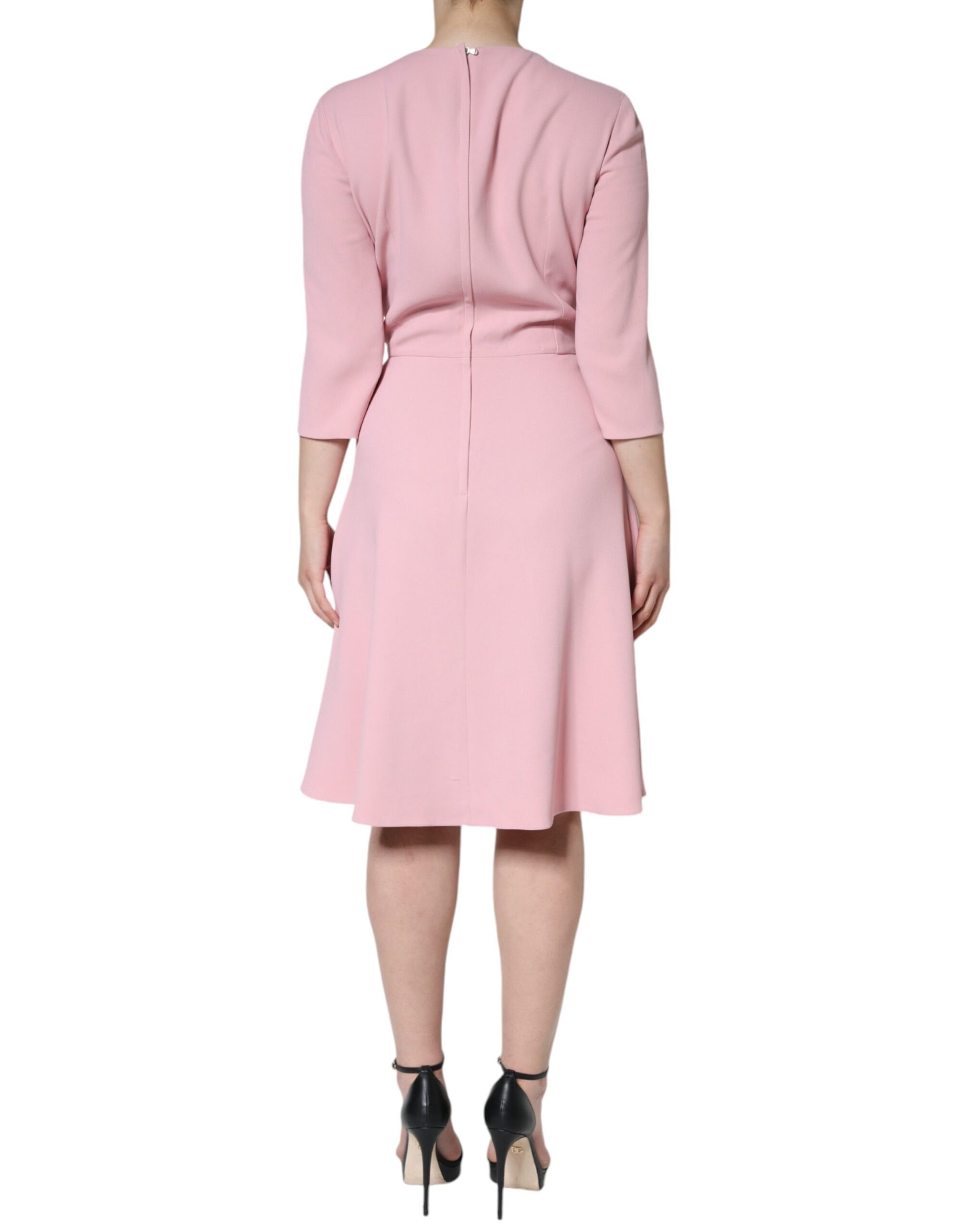 Rosa A-Linien-Kleid aus Viskose mit 3/4-Ärmeln