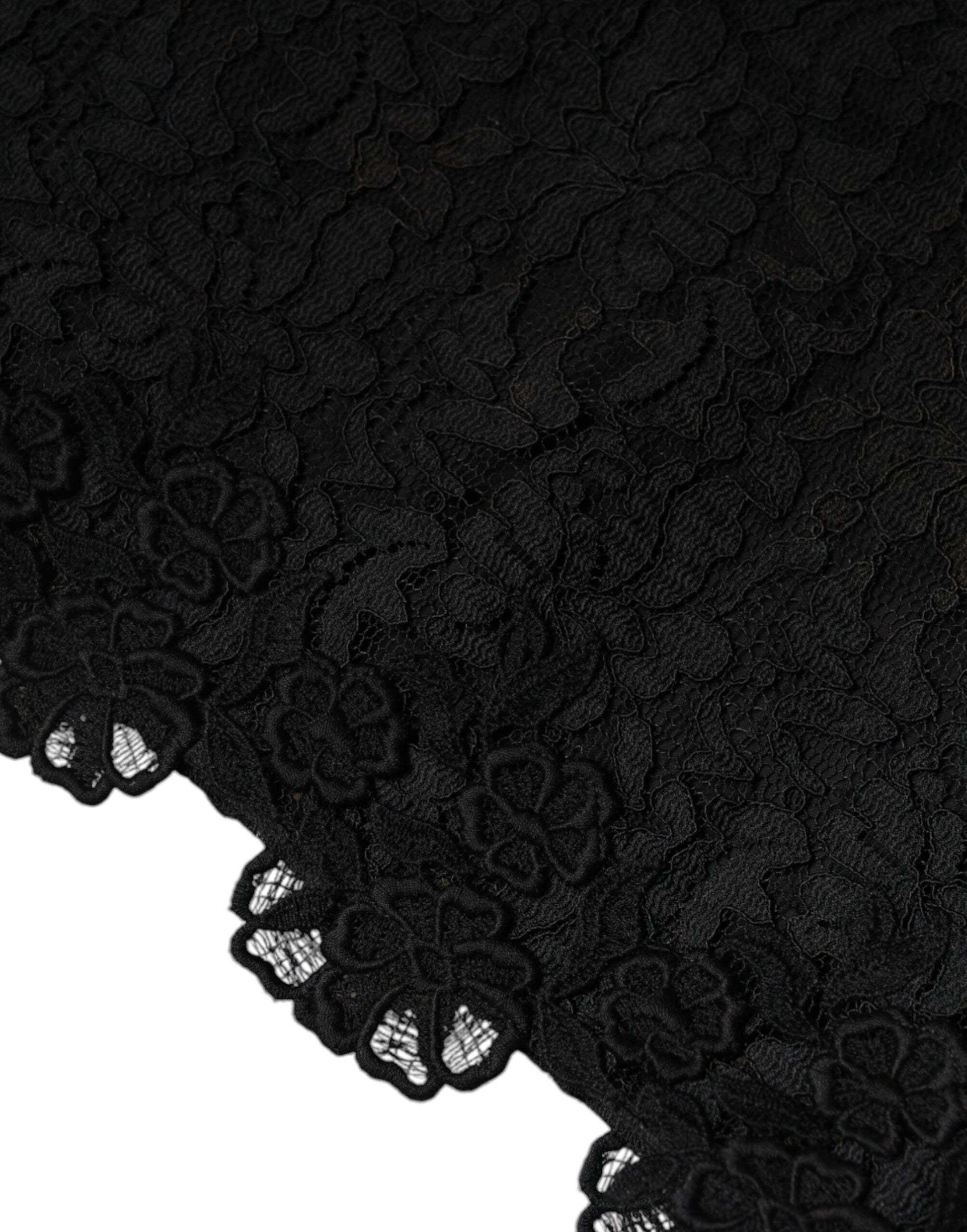 Schwarzes, ärmelloses Minikleid mit floraler Spitze