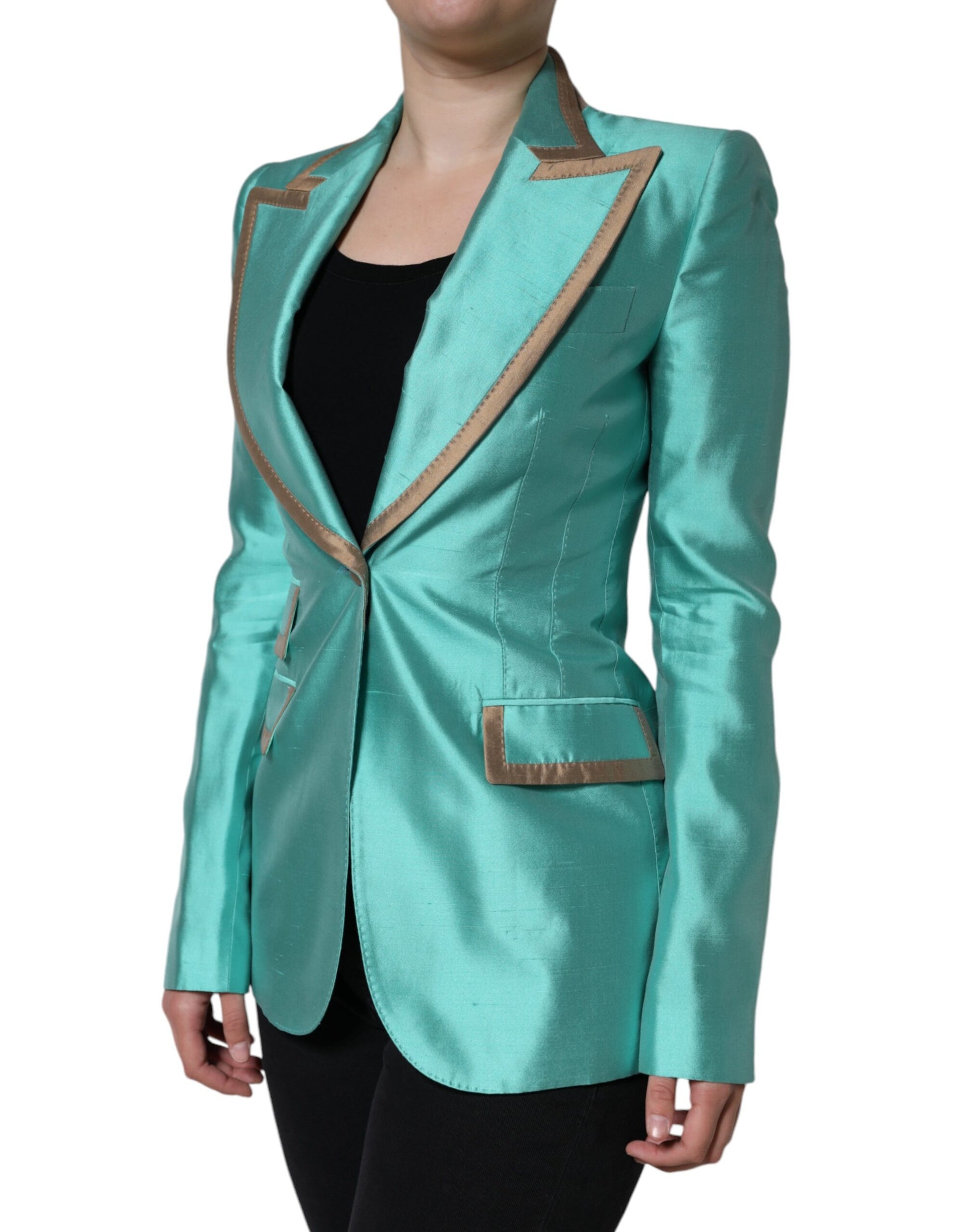 Einreihige Blazerjacke in Metallic-Grün