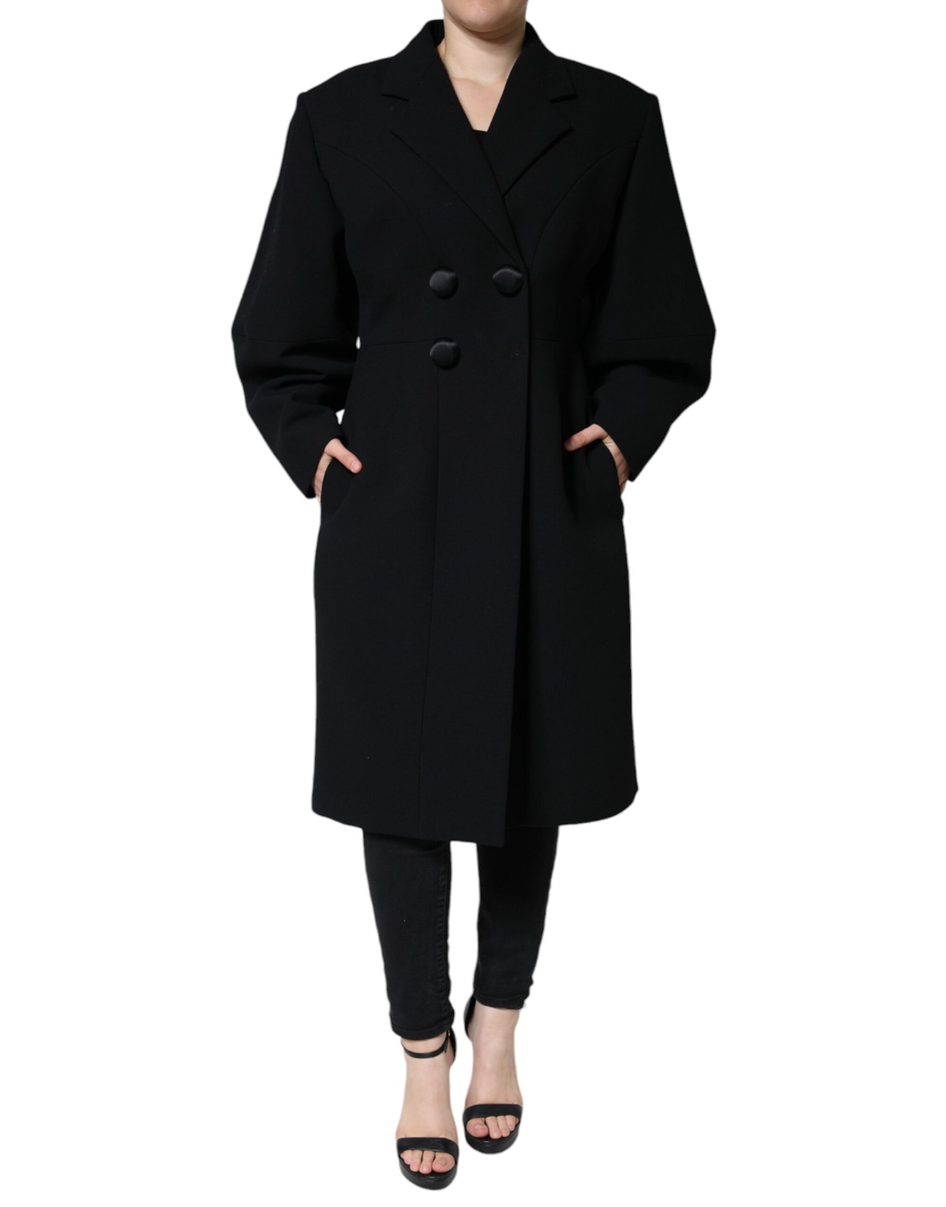 Schwarze zweireihige Trenchcoat-Jacke
