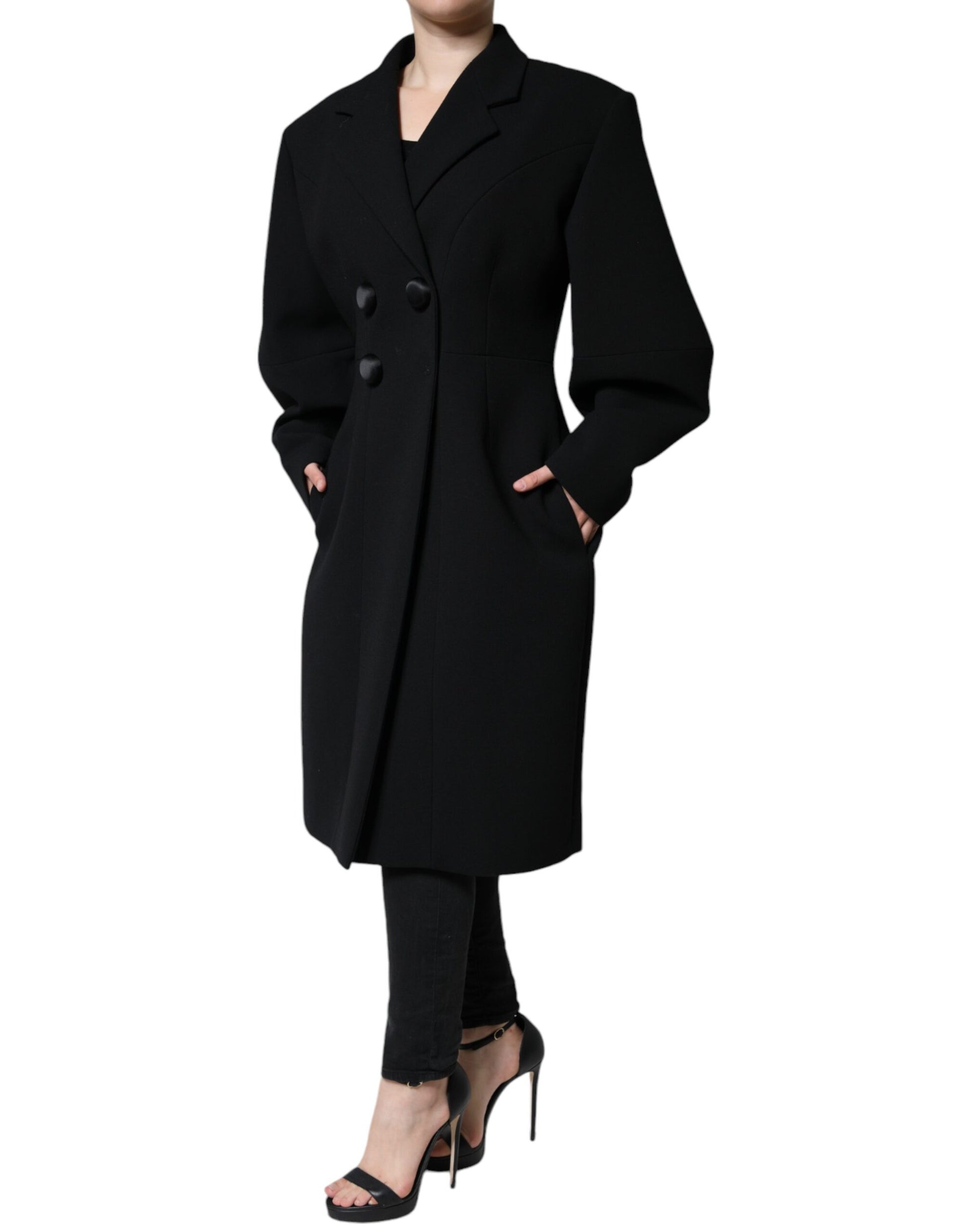 Schwarze zweireihige Trenchcoat-Jacke