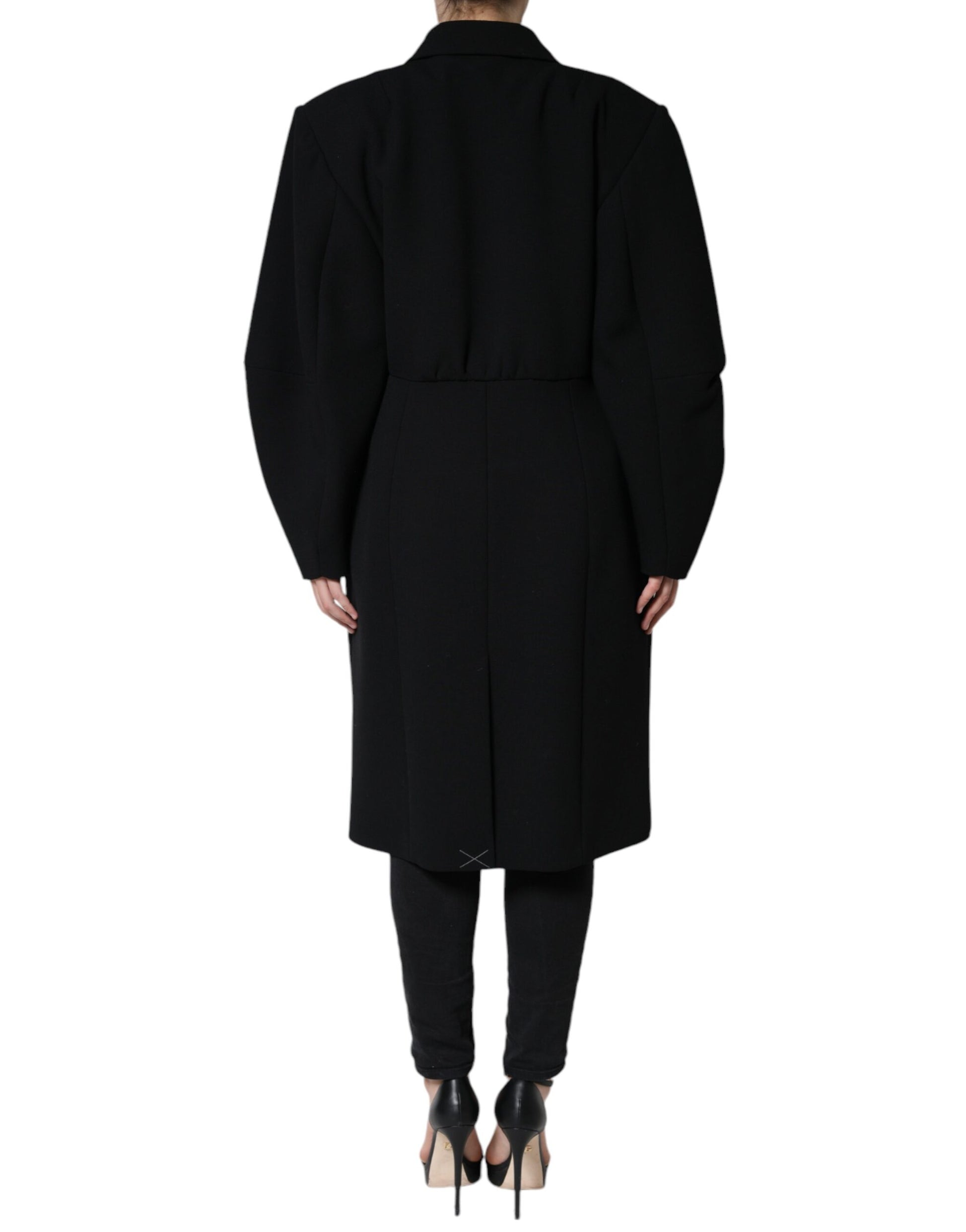 Schwarze zweireihige Trenchcoat-Jacke