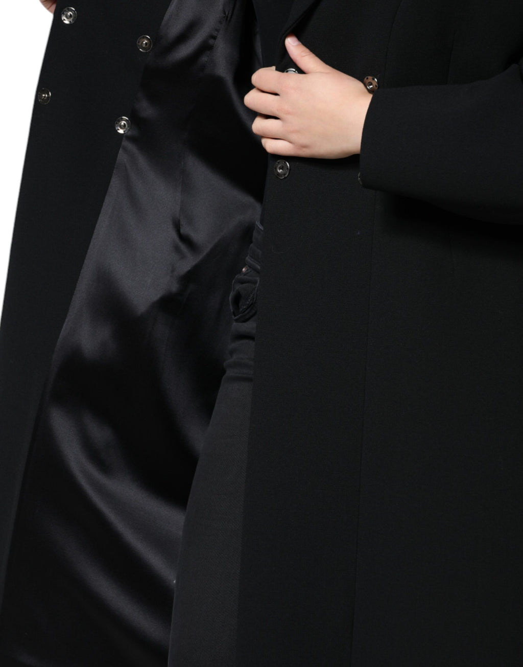 Schwarze zweireihige Trenchcoat-Jacke
