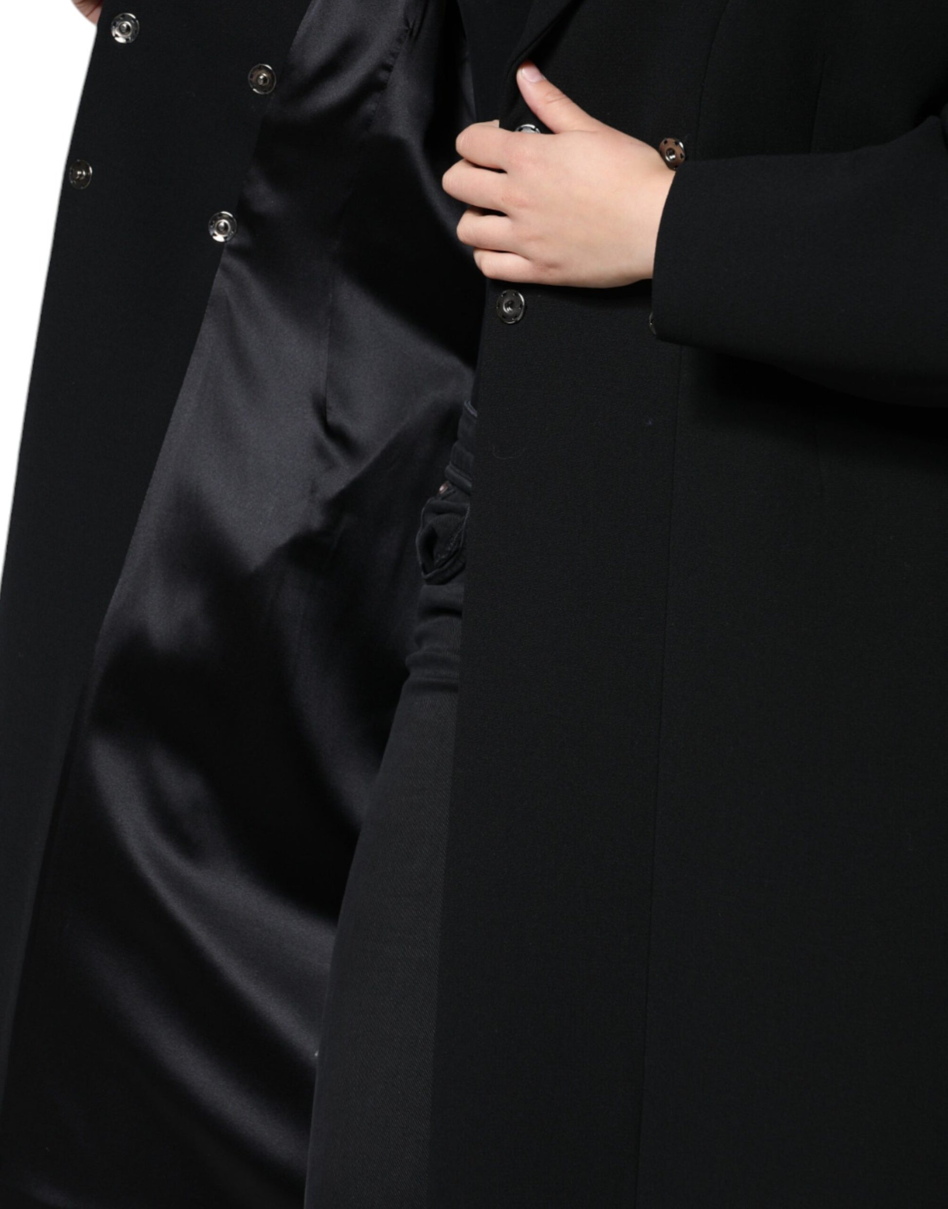 Schwarze zweireihige Trenchcoat-Jacke