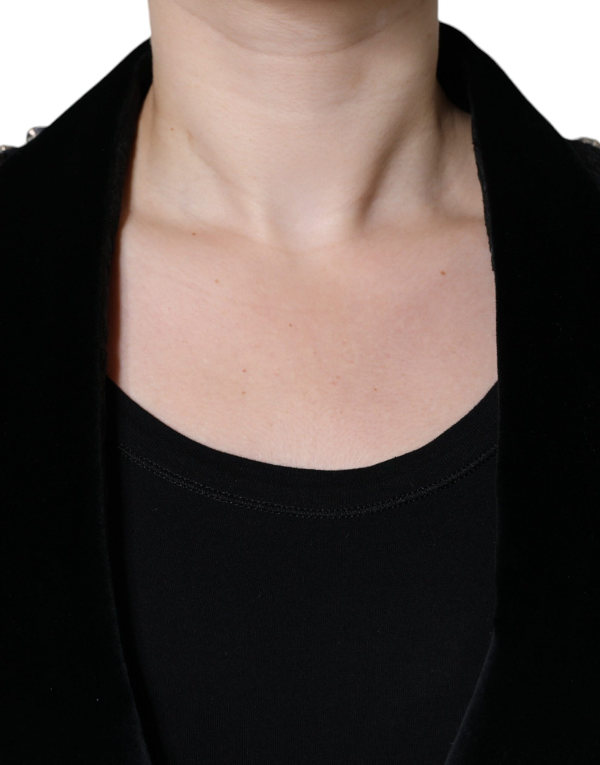 Schwarzer Jacquard-Blazer mit Kristallblumenmuster