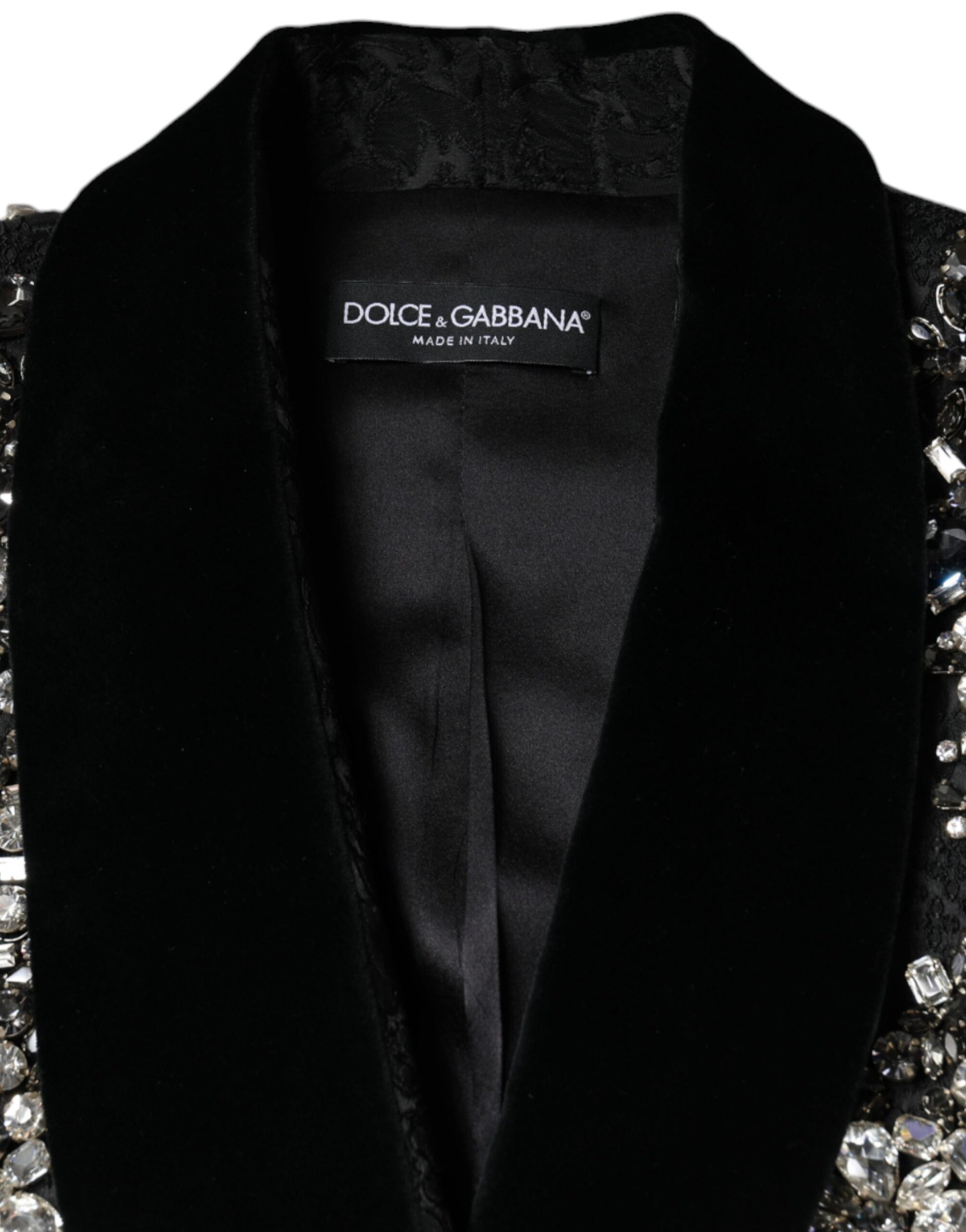 Schwarzer Jacquard-Blazer mit Kristallblumenmuster