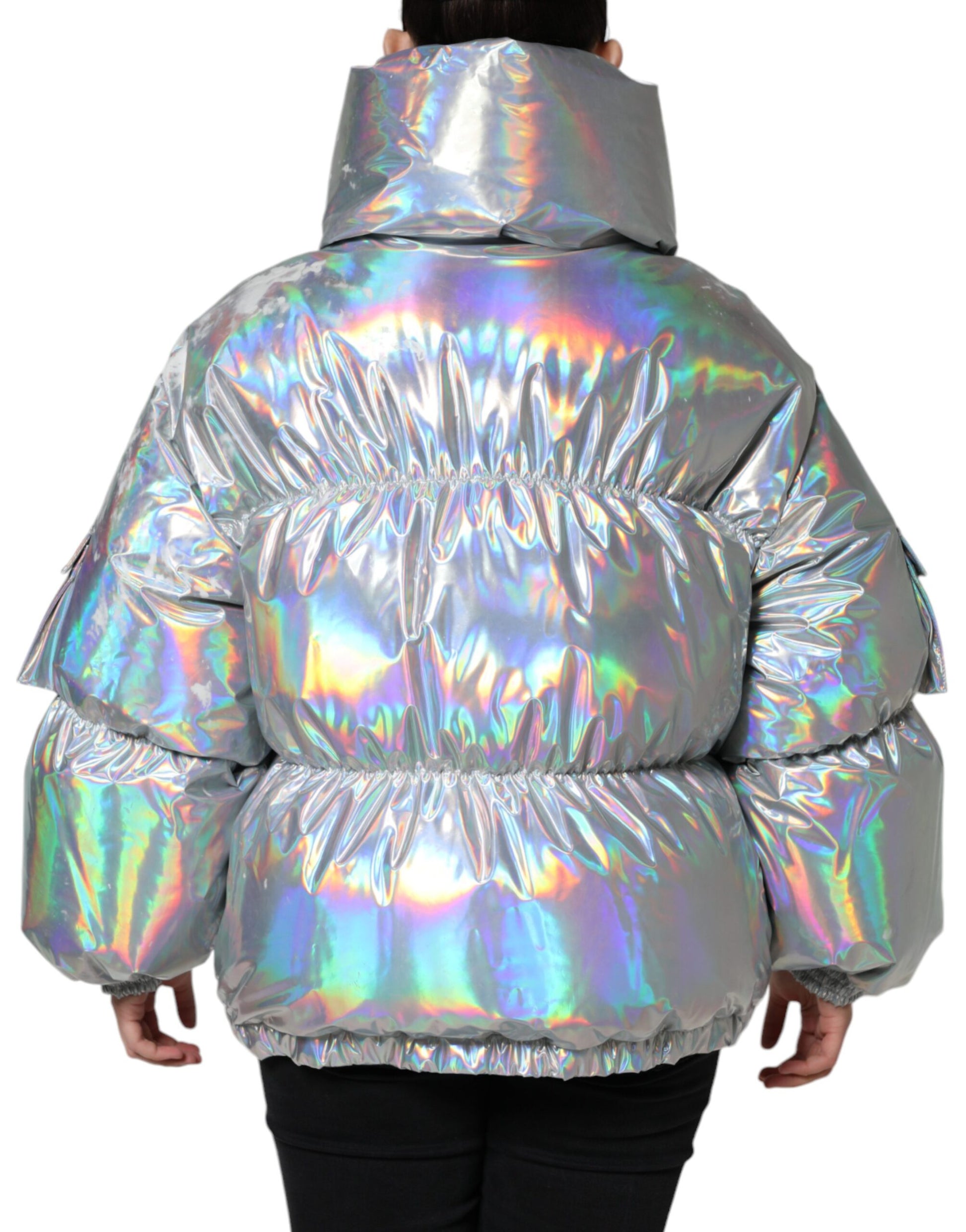 Silberne schillernde Pufferjacke mit durchgehendem Reißverschluss