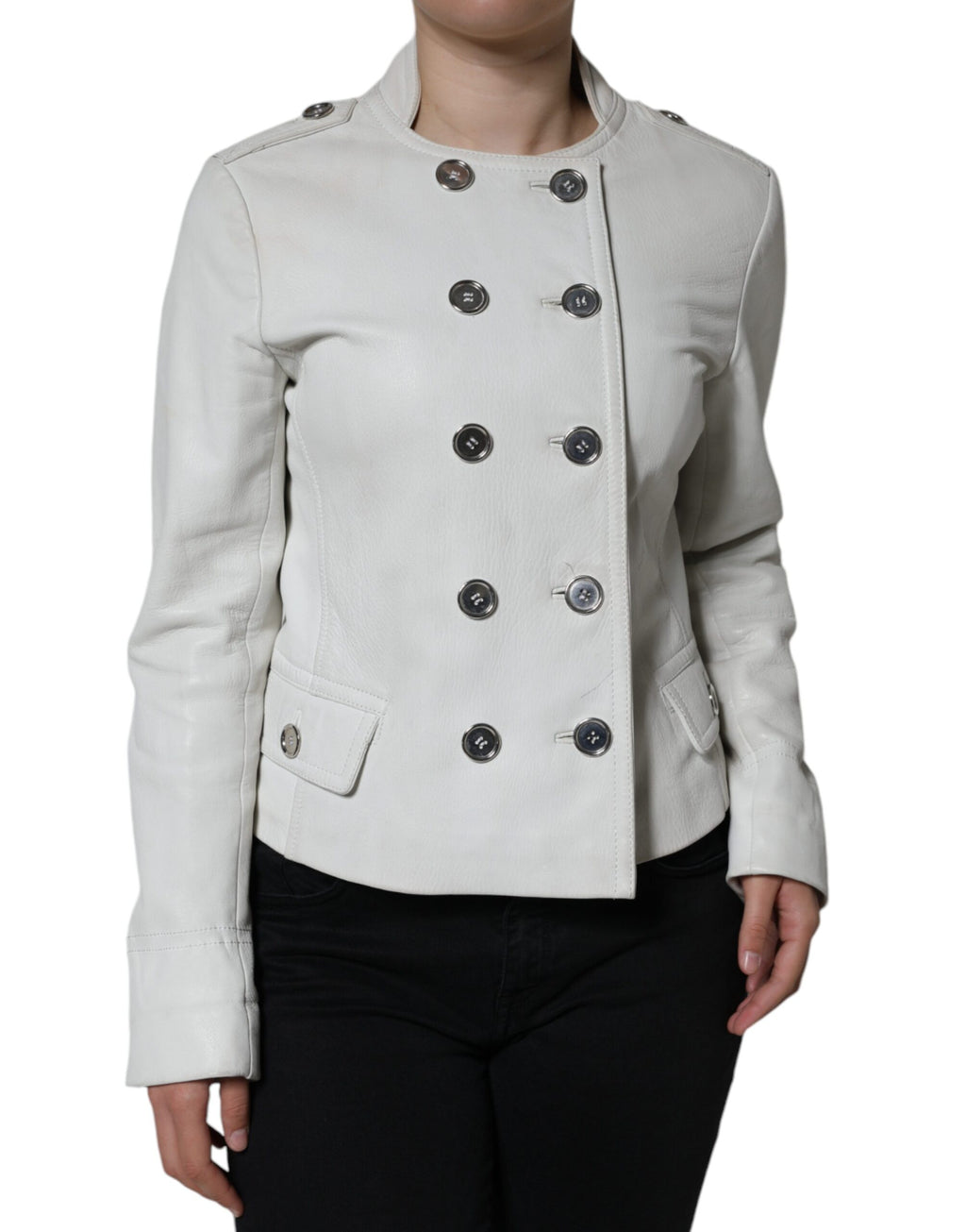 Weiße zweireihige Blazer-Manteljacke