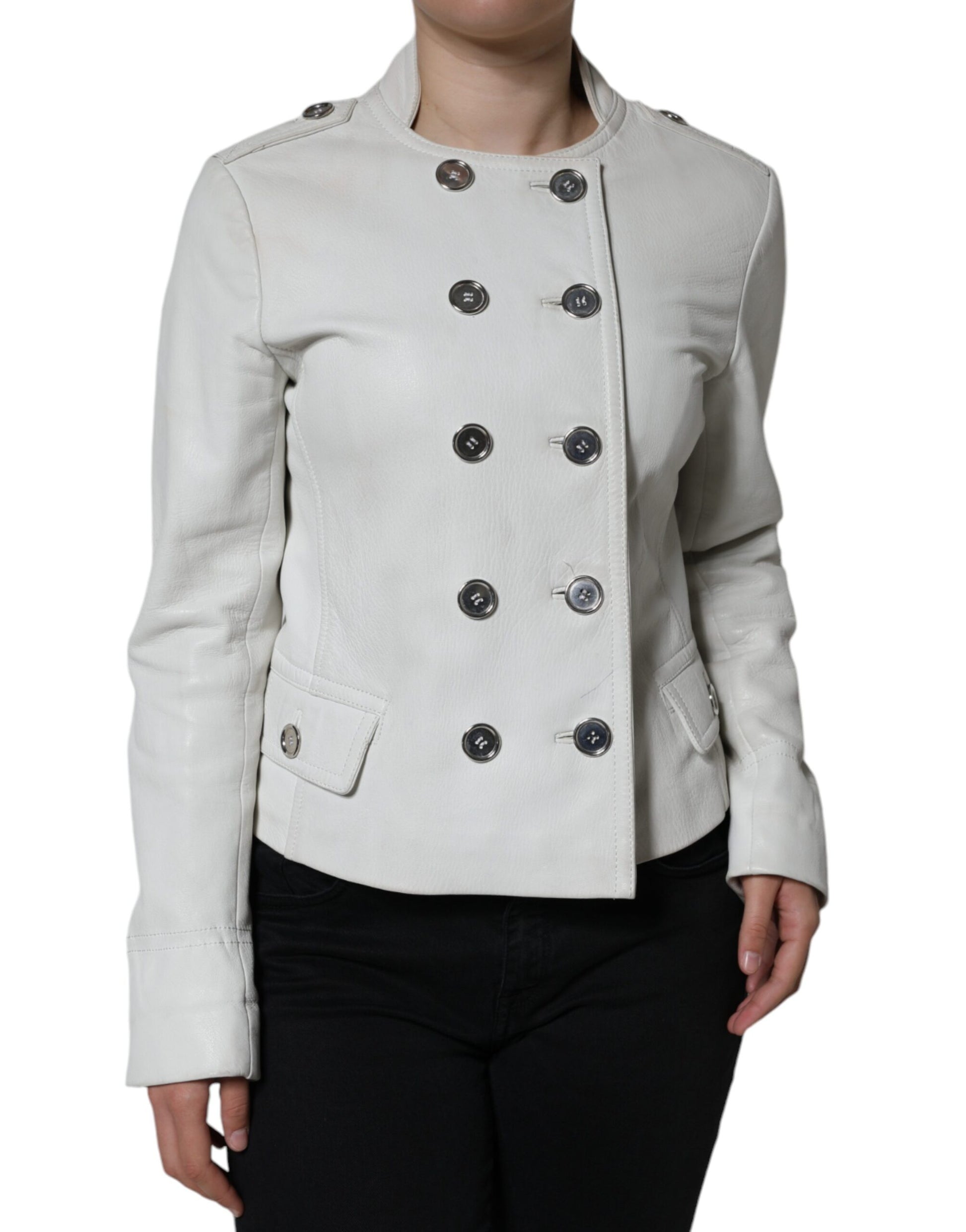 Weiße zweireihige Blazer-Manteljacke