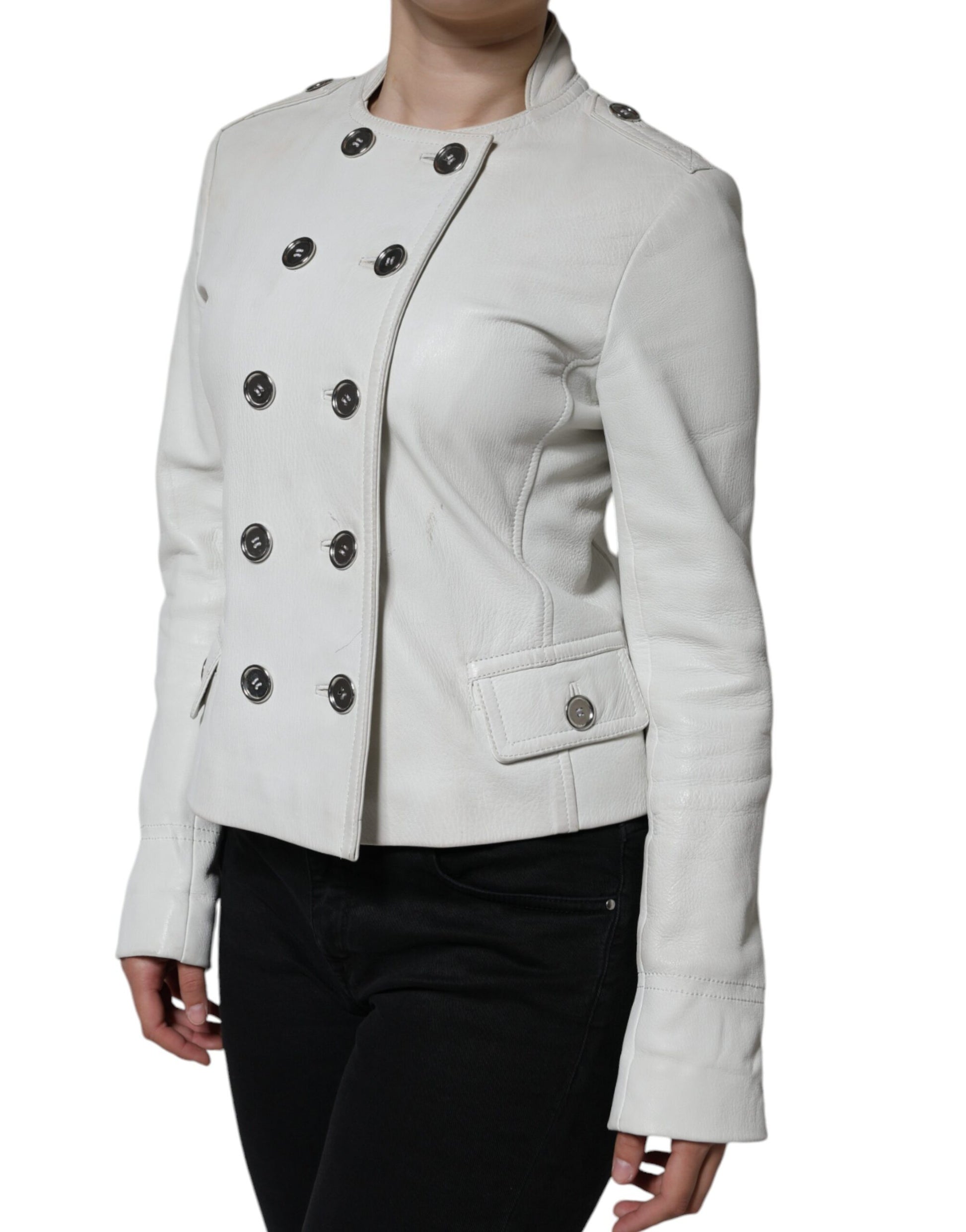 Weiße zweireihige Blazer-Manteljacke