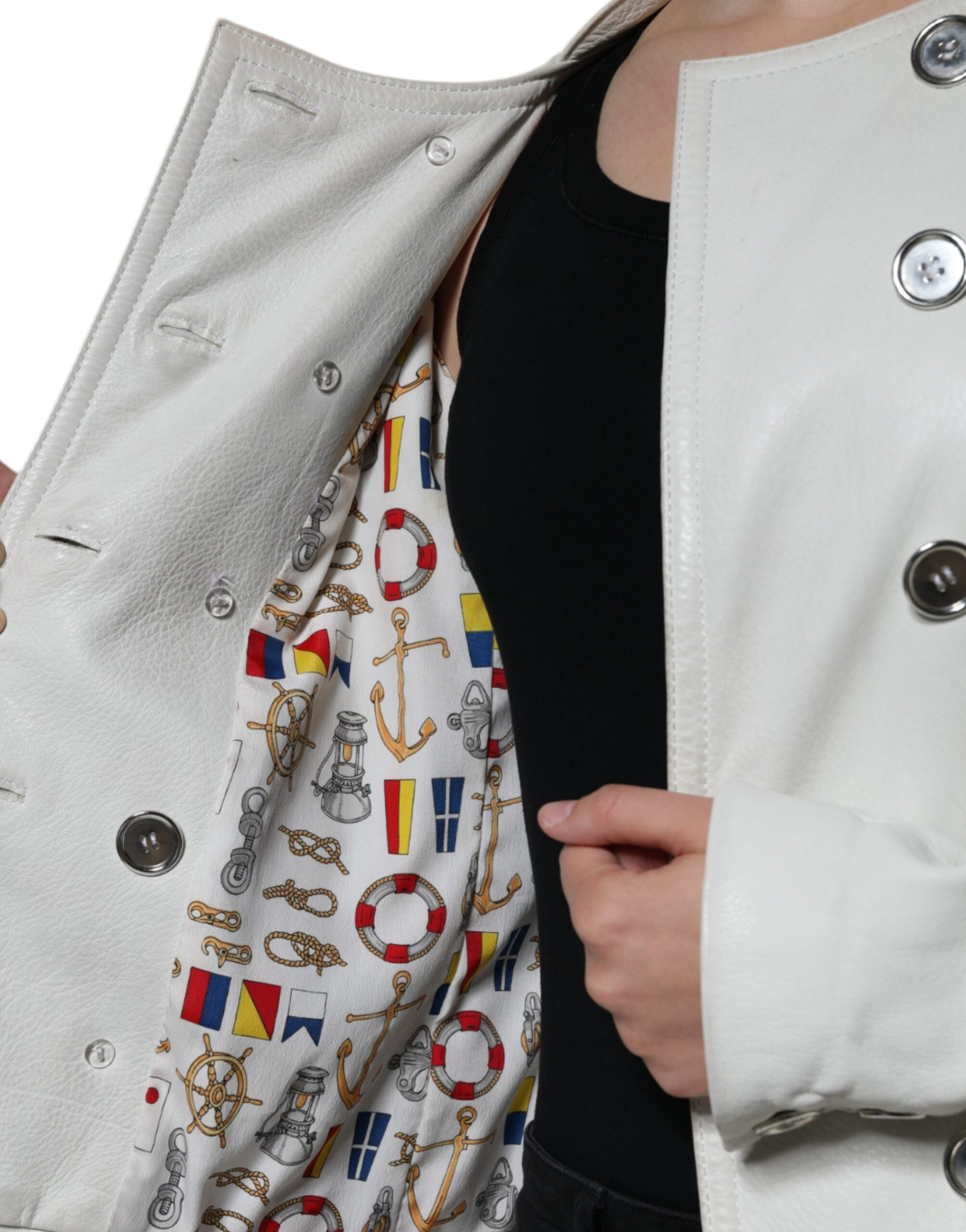 Weiße zweireihige Blazer-Manteljacke