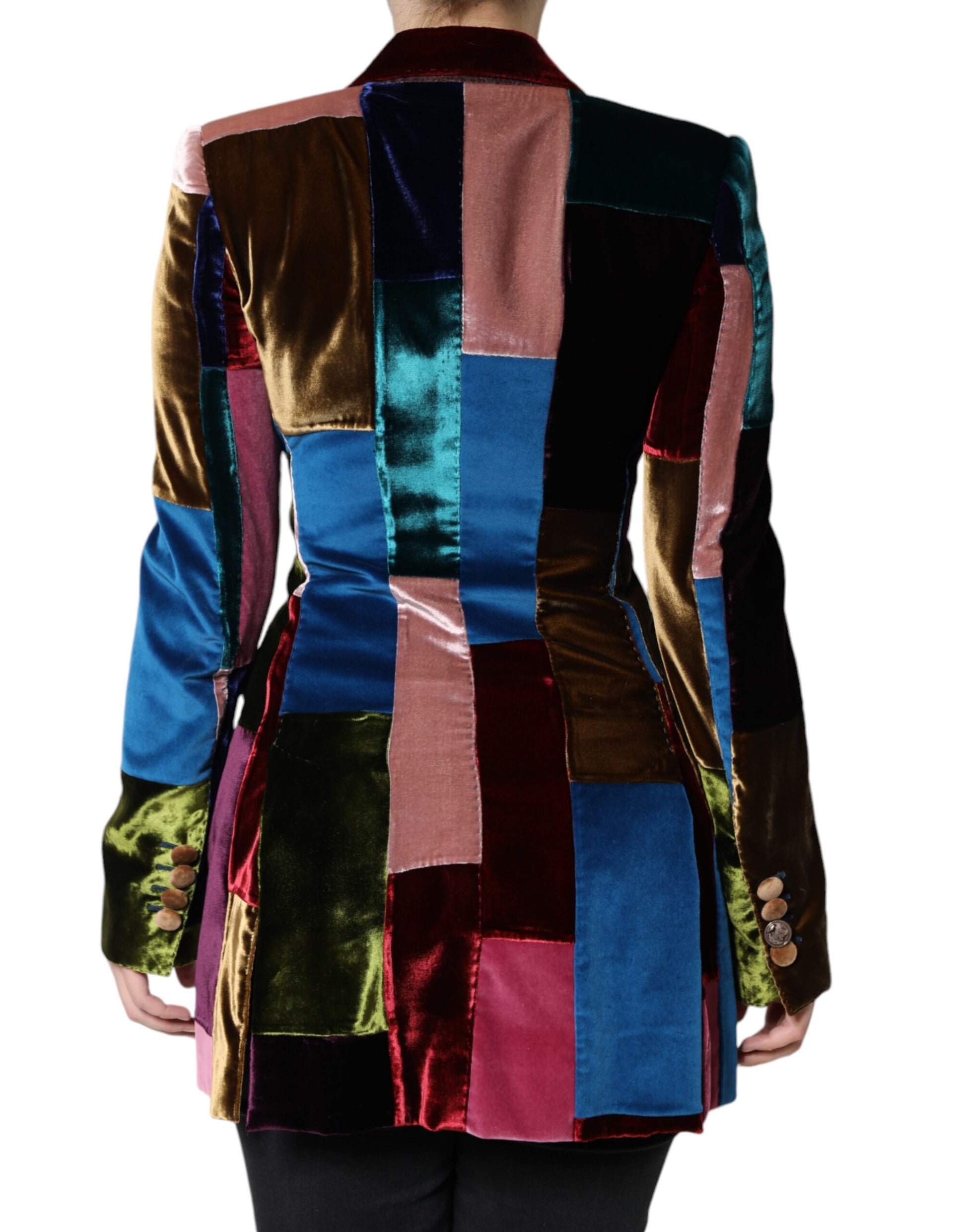 Mehrfarbige zweireihige Patchwork-Blazerjacke