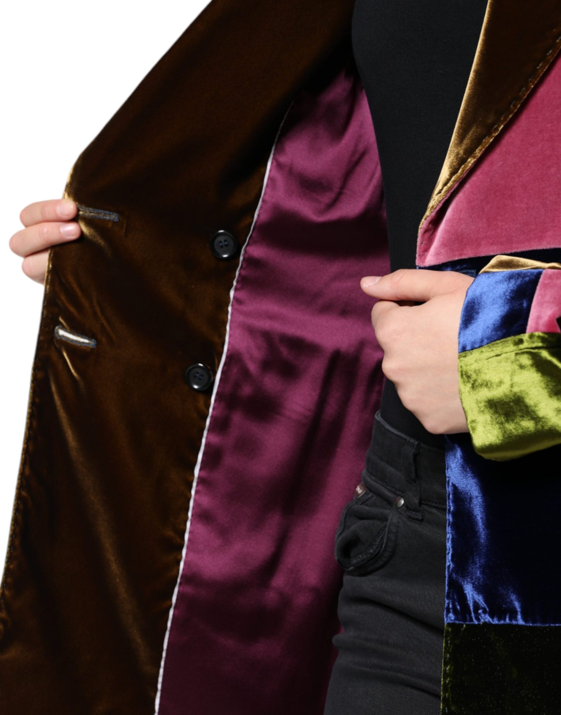 Mehrfarbige zweireihige Patchwork-Blazerjacke