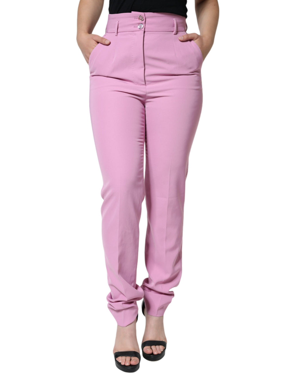 Rosa Polyester High Waist Tapered Damenhose