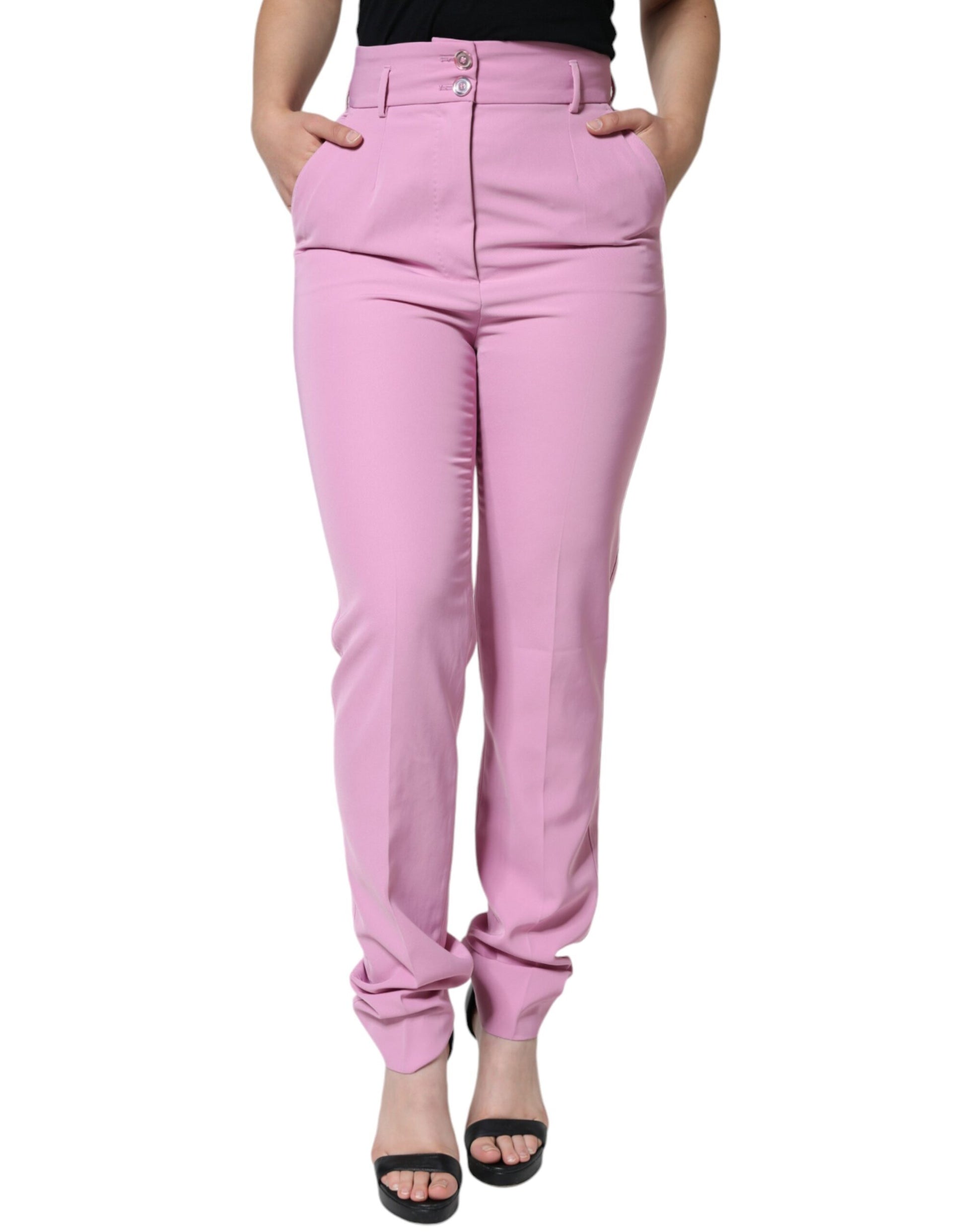 Rosa Polyester High Waist Tapered Damenhose