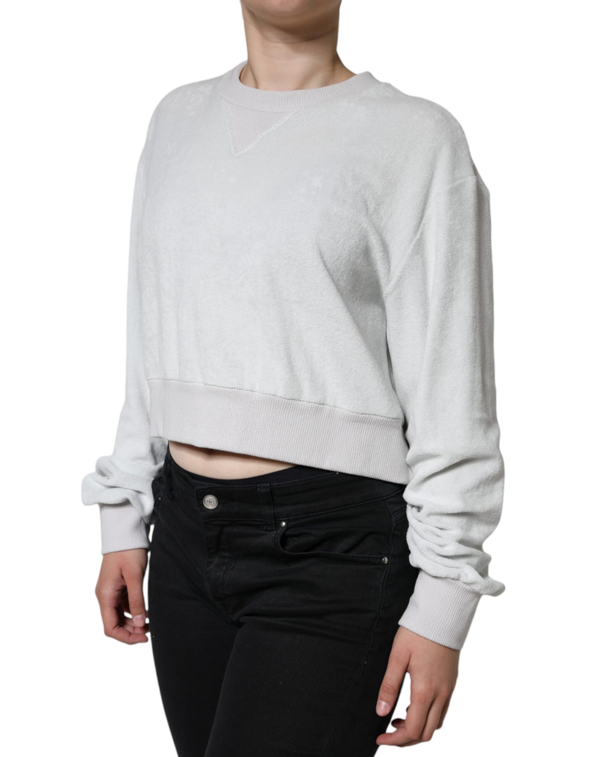 Weißer Nylon-Stretch-Pullover mit Rundhalsausschnitt
