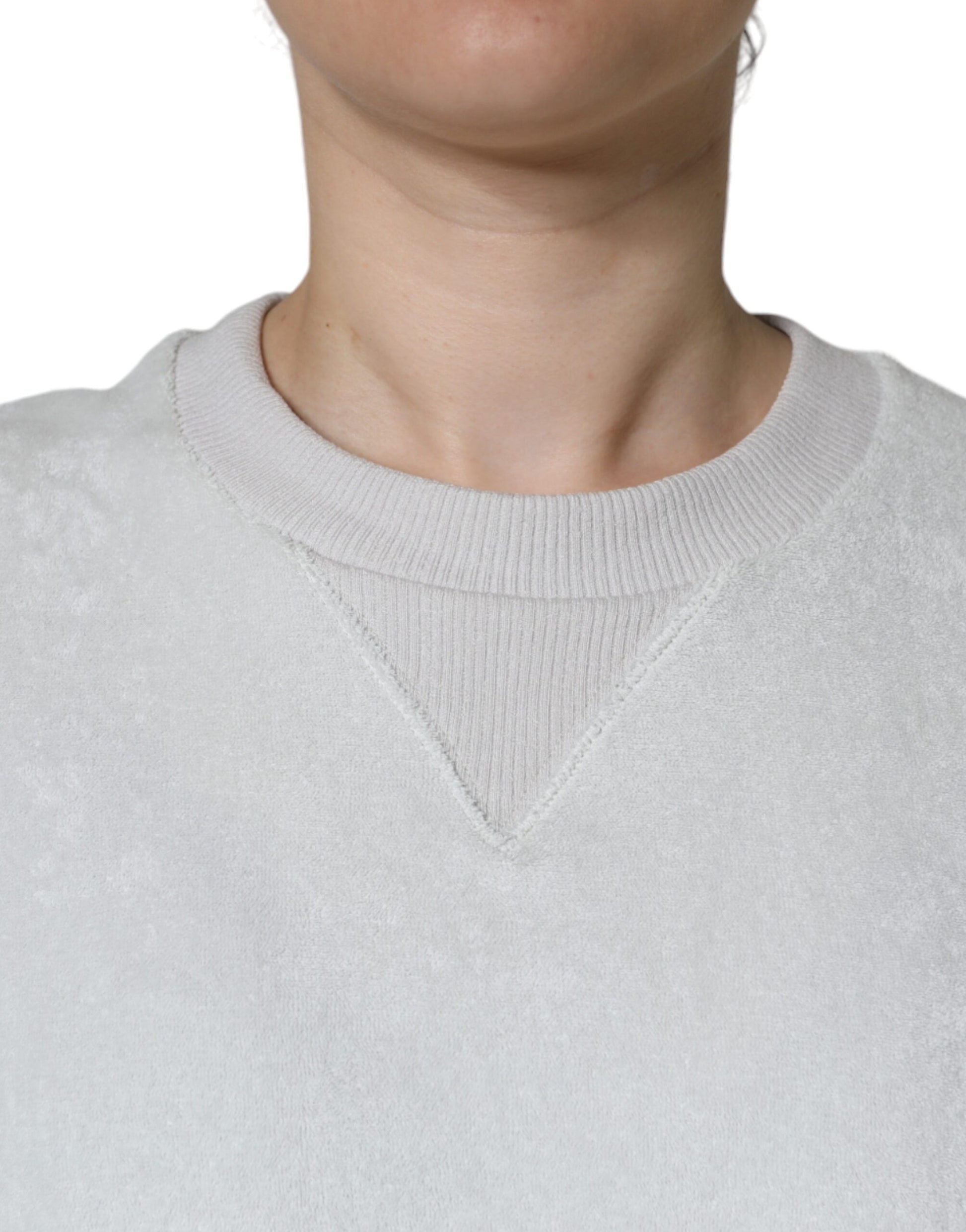 Weißer Nylon-Stretch-Pullover mit Rundhalsausschnitt
