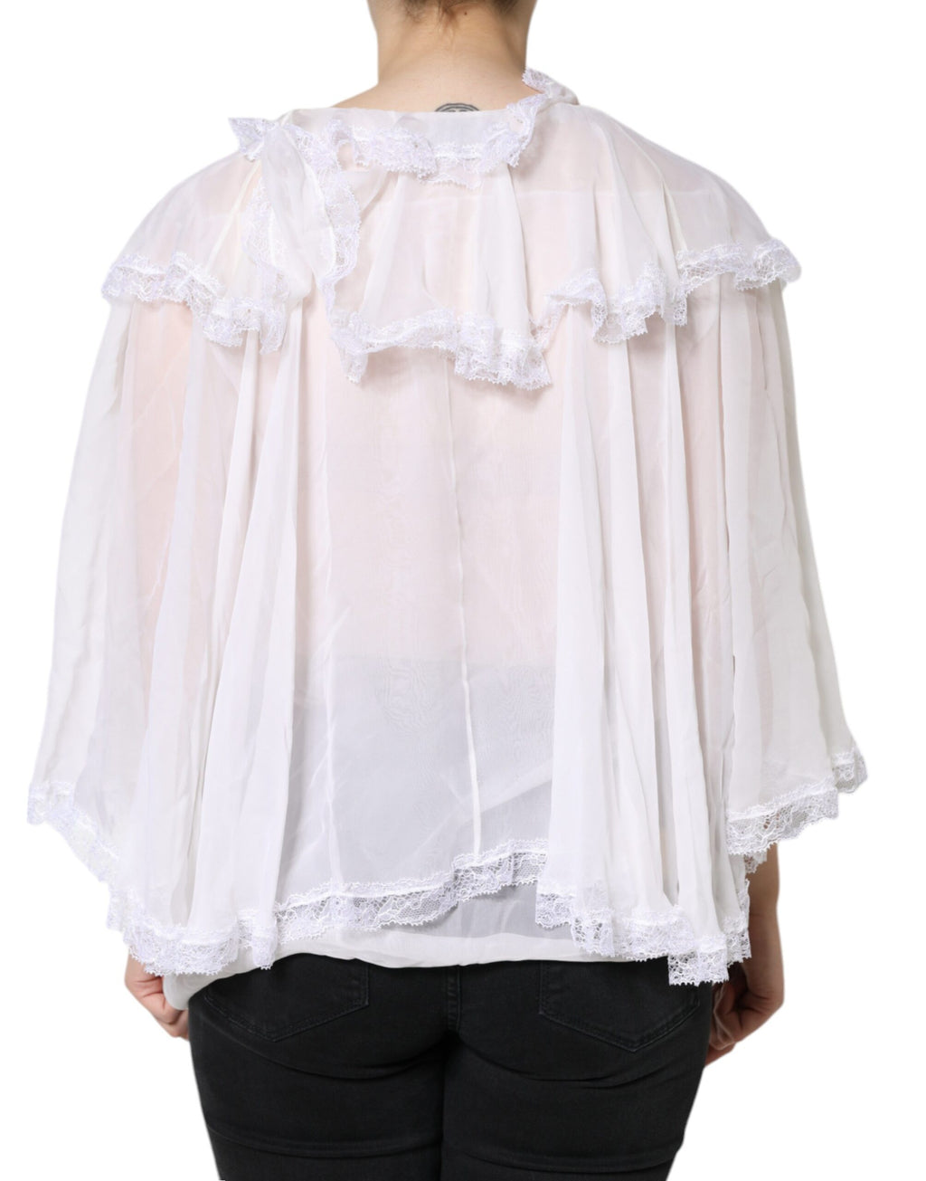 Weißes Langarm-Bluse-Top mit Rüschen und Spitze