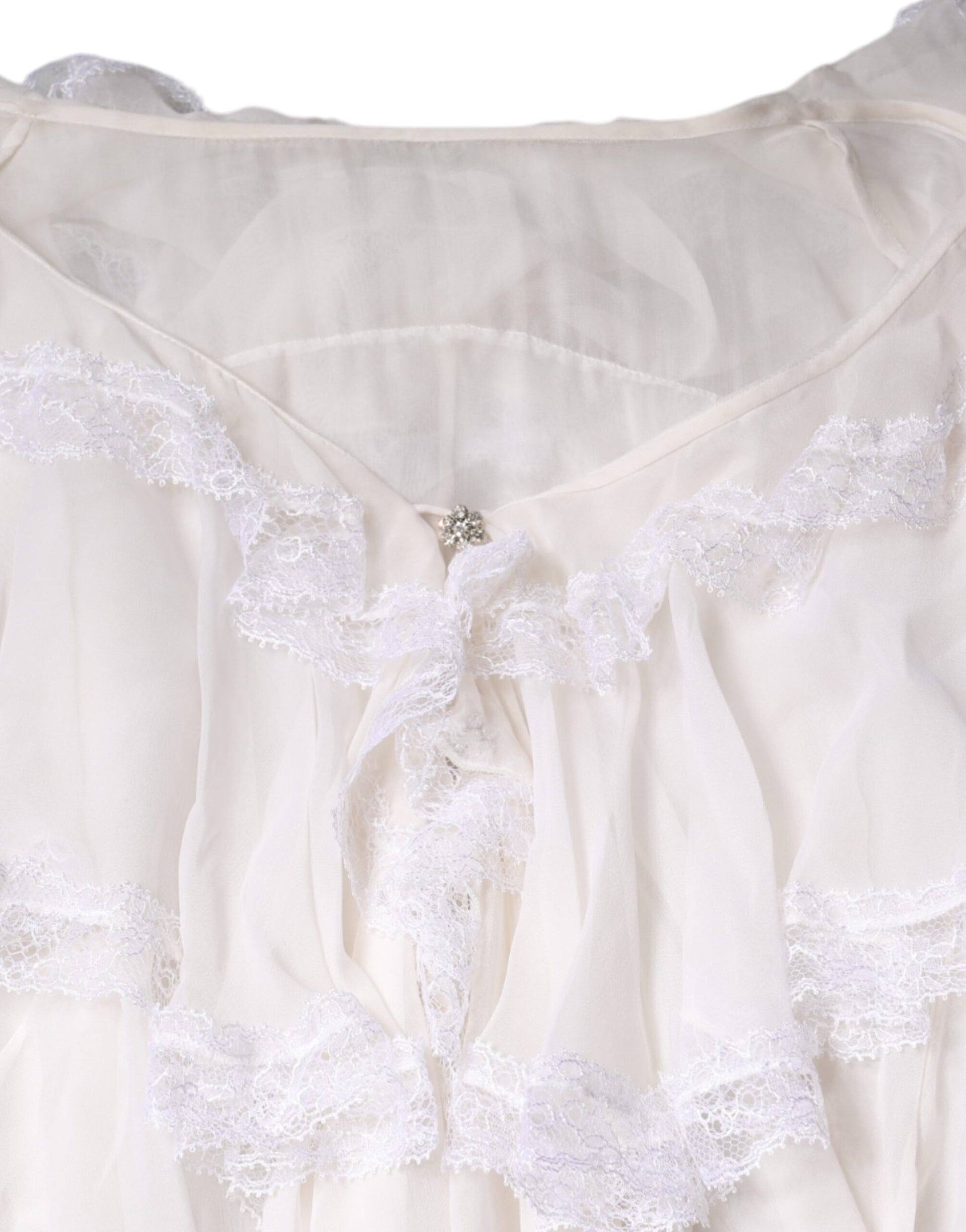 Weißes Langarm-Bluse-Top mit Rüschen und Spitze