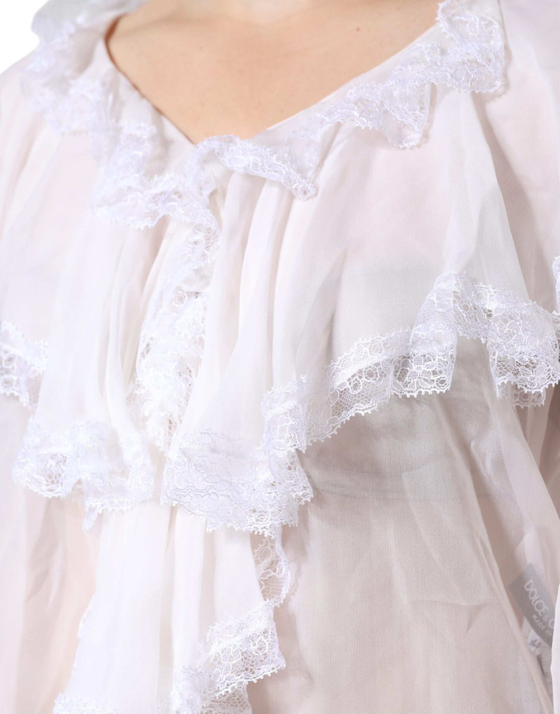 Weißes Langarm-Bluse-Top mit Rüschen und Spitze