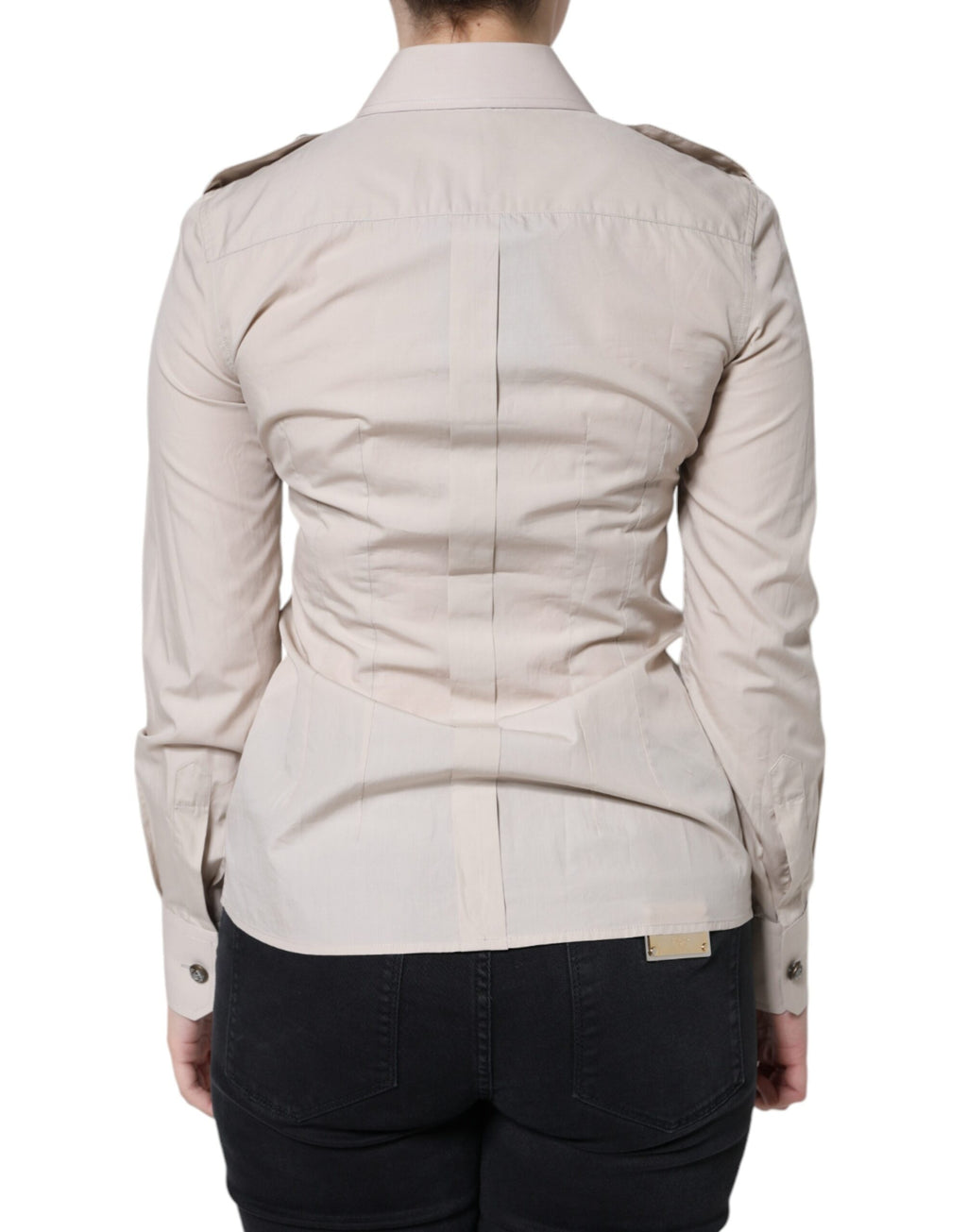 Beiges Button-Down-Hemdoberteil aus Baumwolle mit Kragen