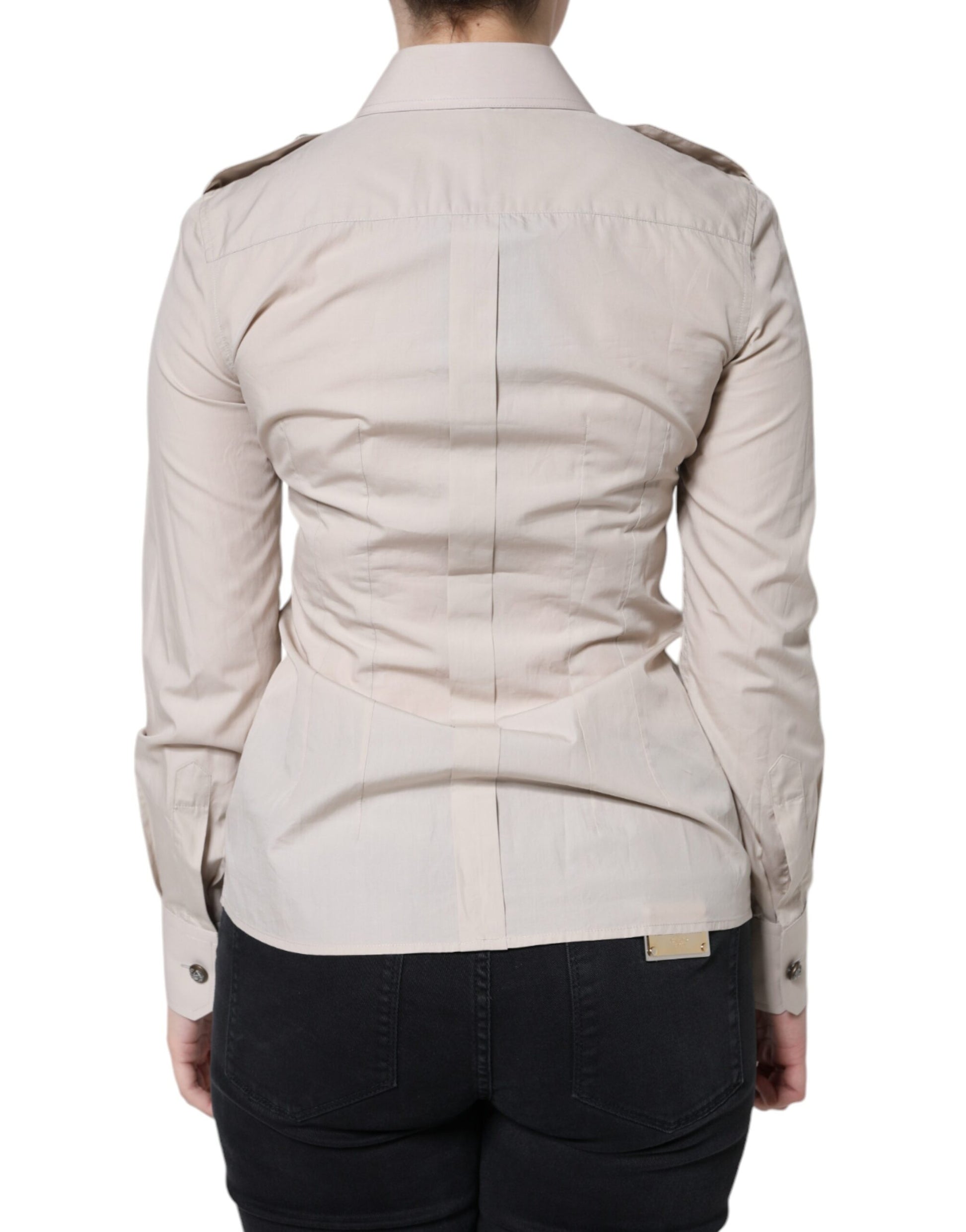 Beiges Button-Down-Hemdoberteil aus Baumwolle mit Kragen