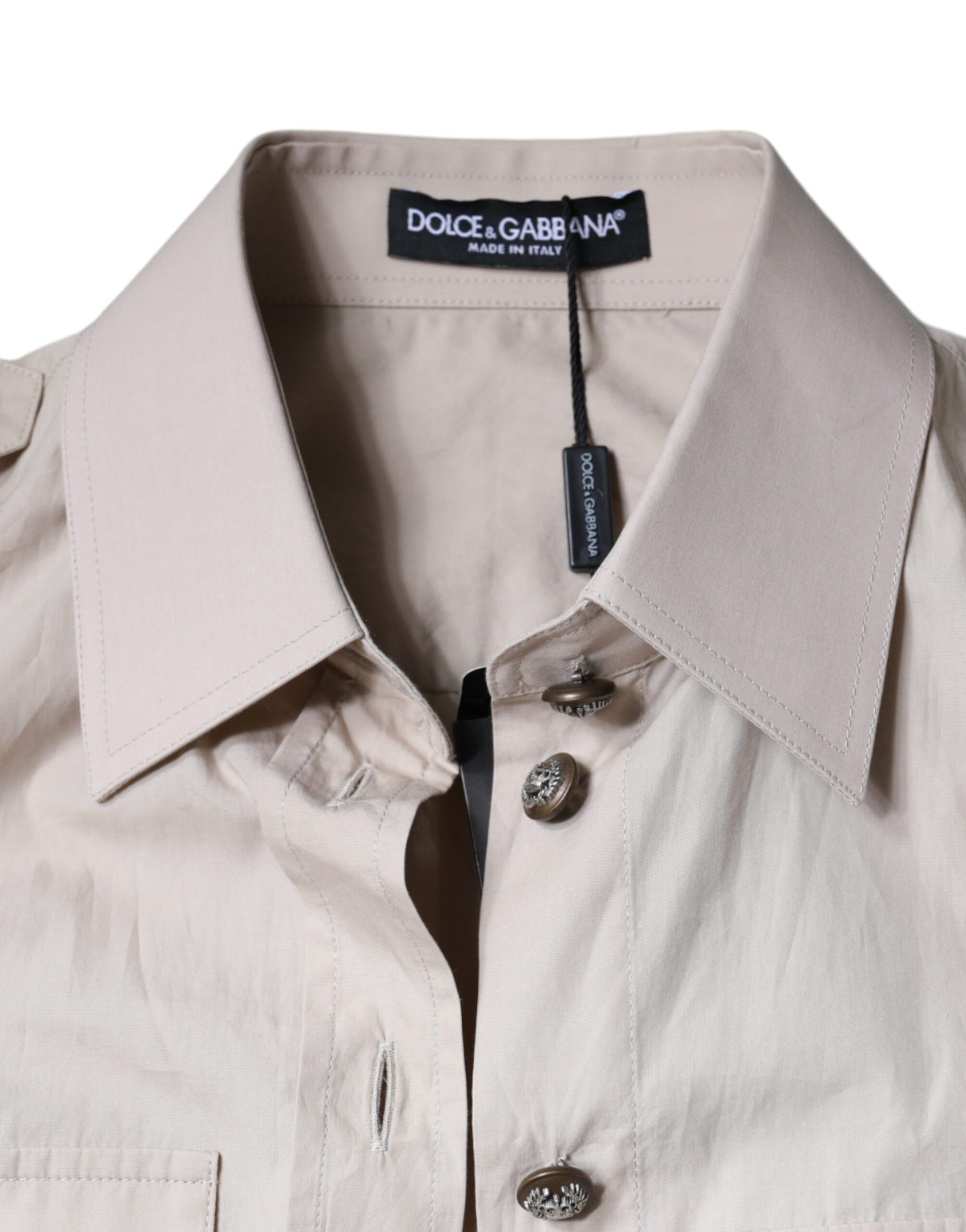 Beiges Button-Down-Hemdoberteil aus Baumwolle mit Kragen