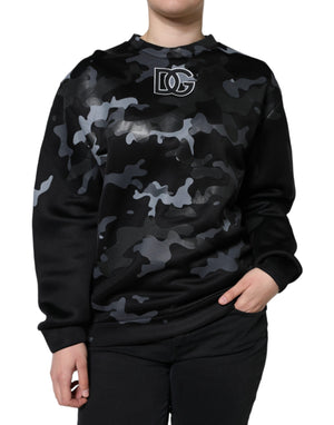 Schwarzer Camouflage-Sweatshirt mit Rundhalsausschnitt