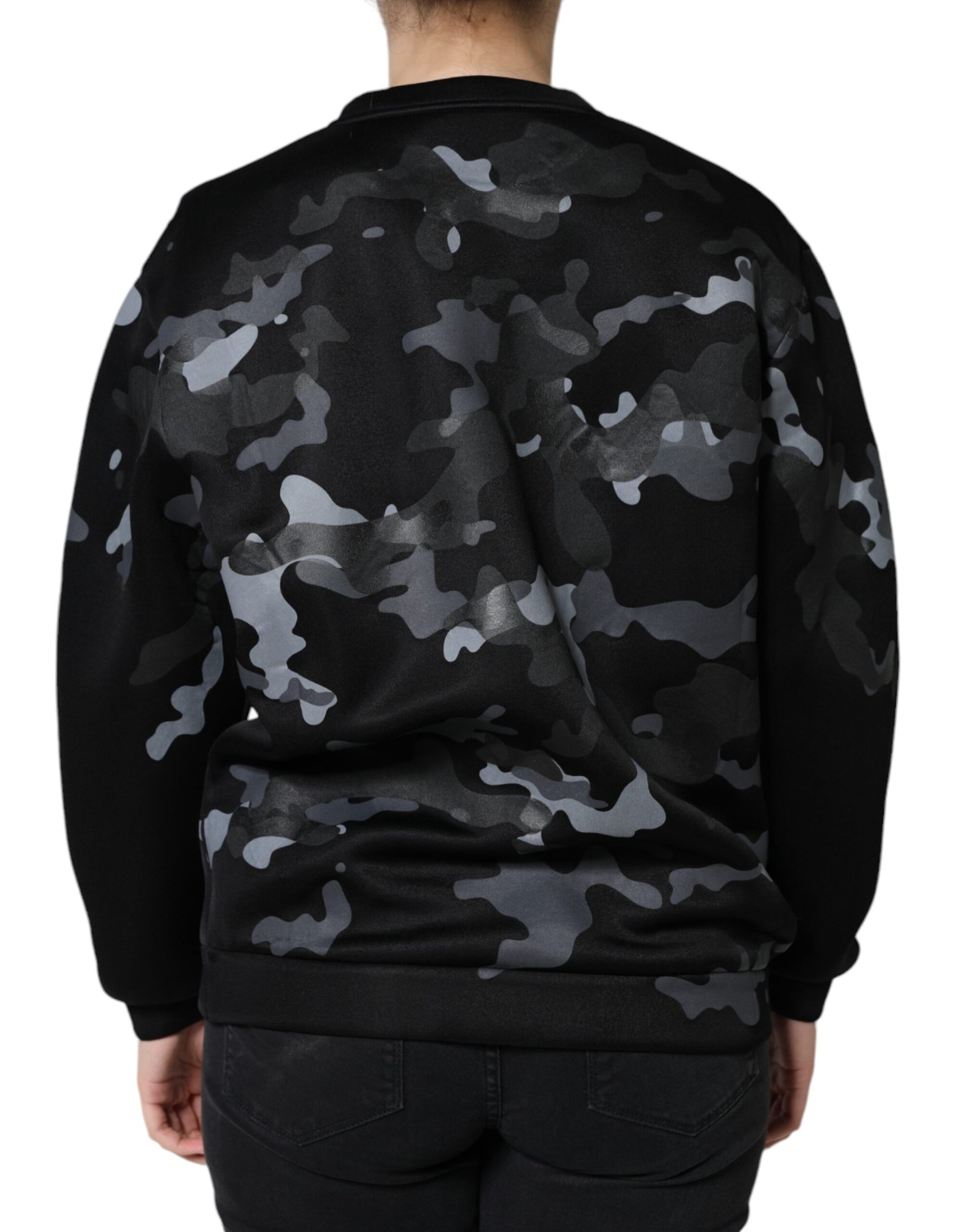 Schwarzer Camouflage-Sweatshirt mit Rundhalsausschnitt