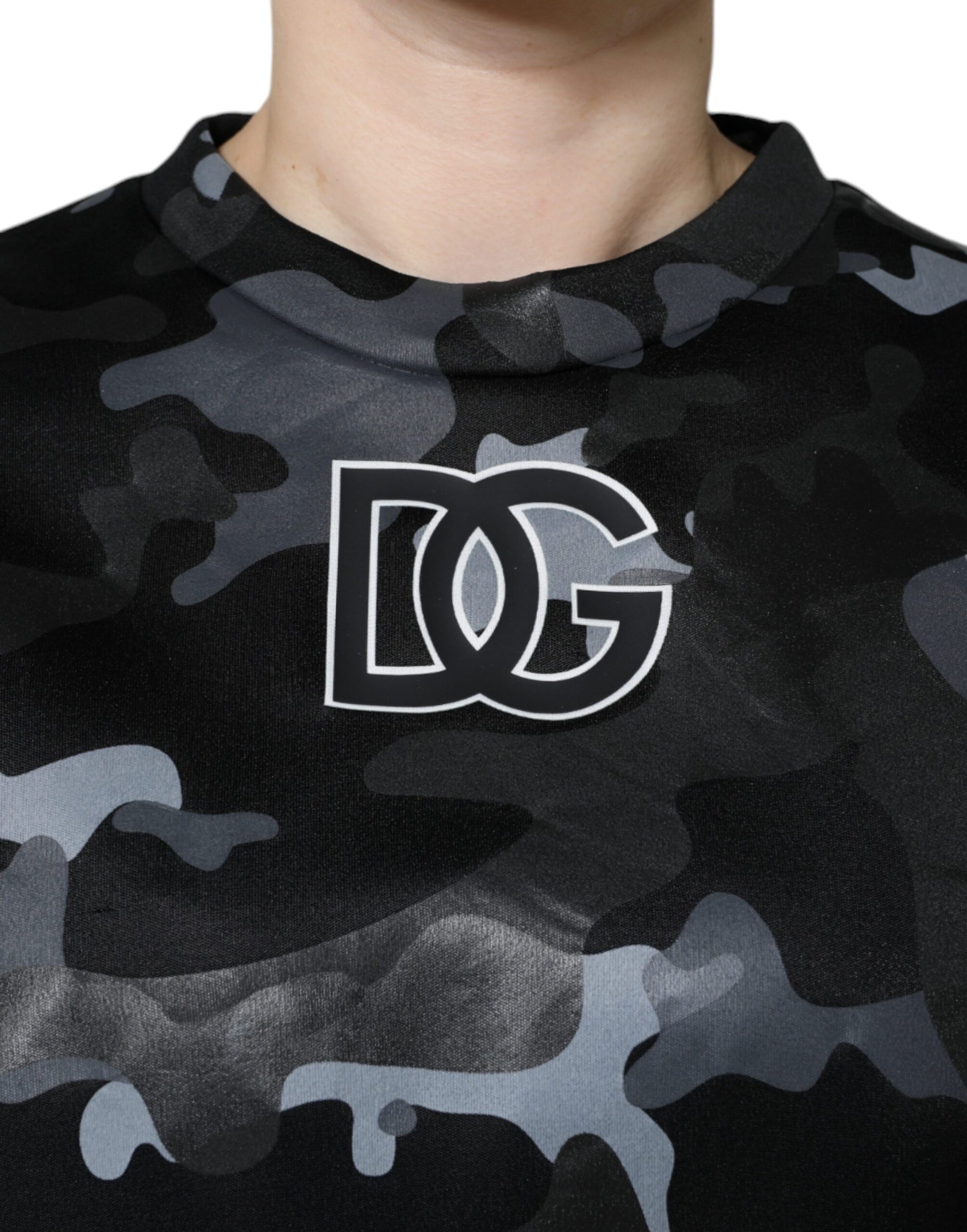 Schwarzer Camouflage-Sweatshirt mit Rundhalsausschnitt