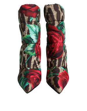 Dolce & Gabbana Multicolor Leopard Rose Mid Calf Boots Shoes