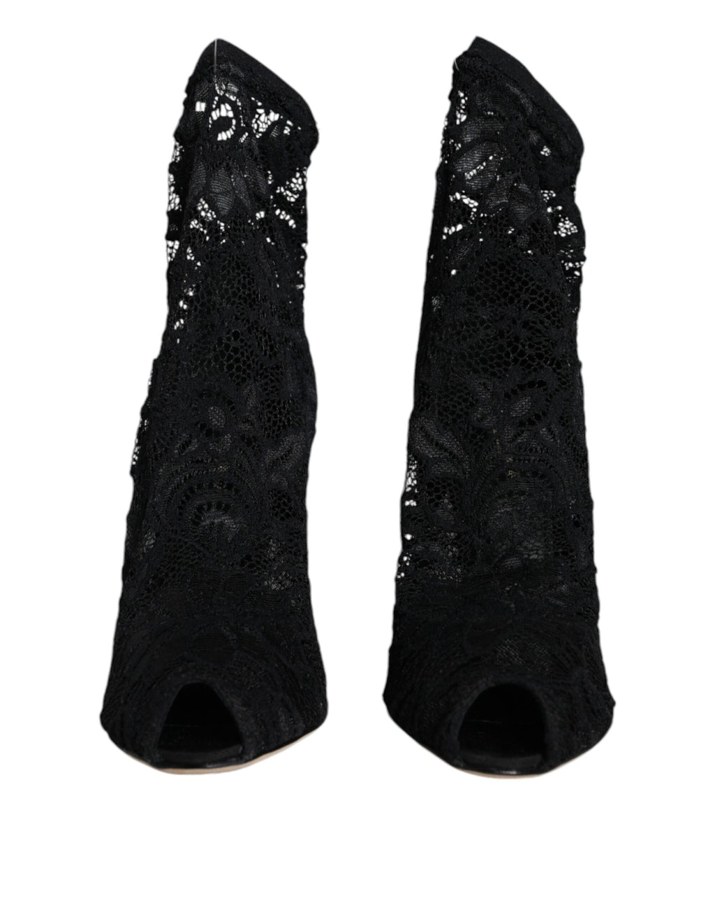 Schwarze Stiefeletten mit Stretch-Absatz und Spitze in Wadenmitte