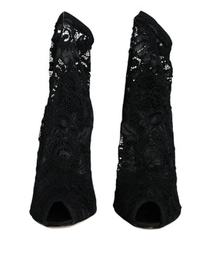 Schwarze Stiefeletten mit Stretch-Absatz und Spitze in Wadenmitte