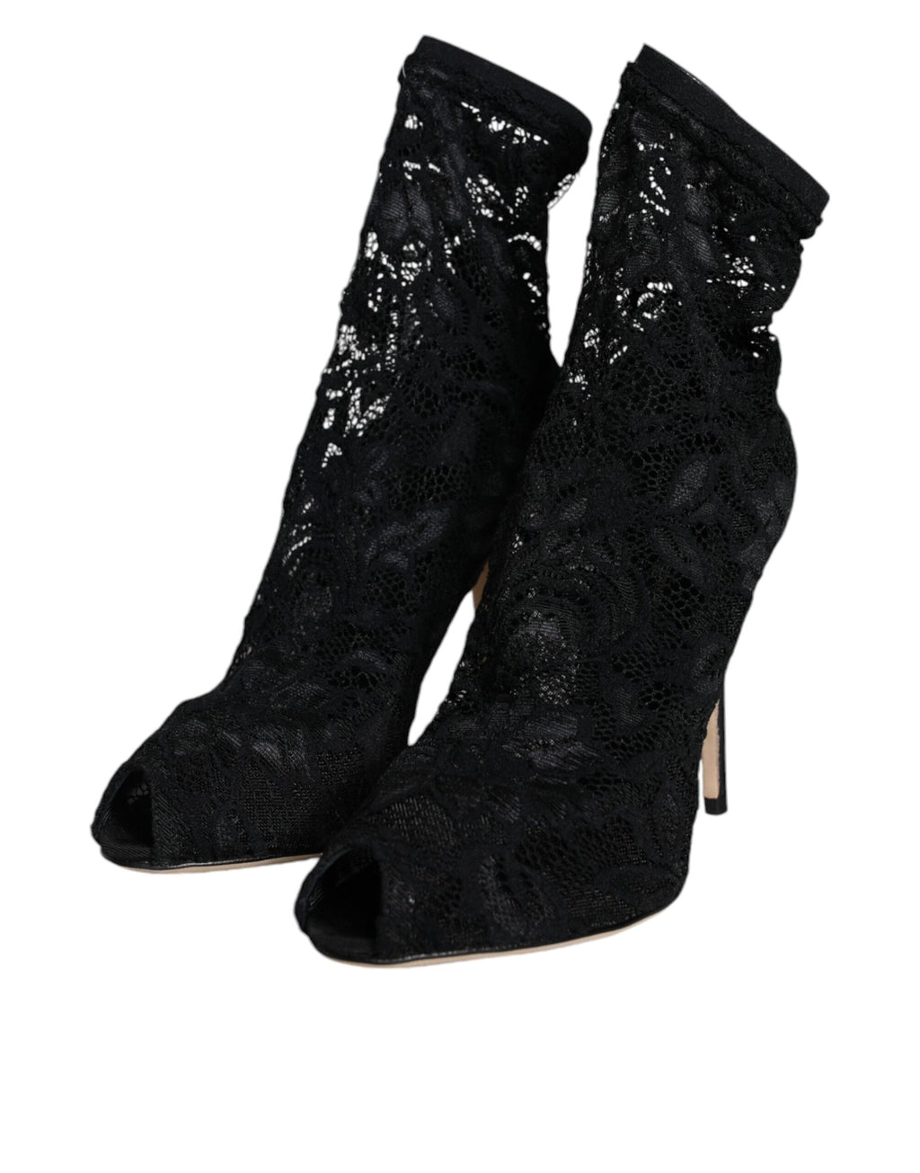 Schwarze Stiefeletten mit Stretch-Absatz und Spitze in Wadenmitte