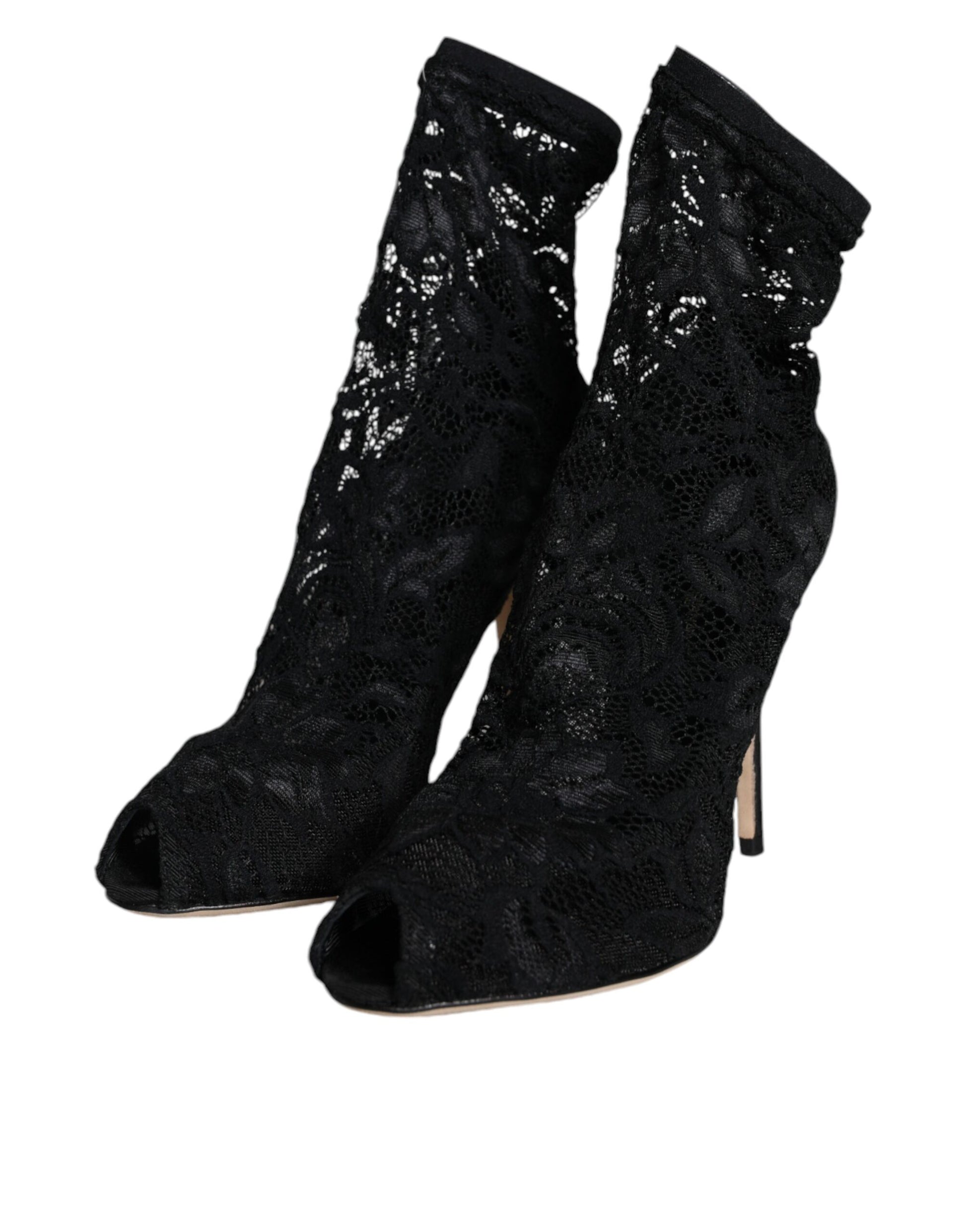 Schwarze Stiefeletten mit Stretch-Absatz und Spitze in Wadenmitte