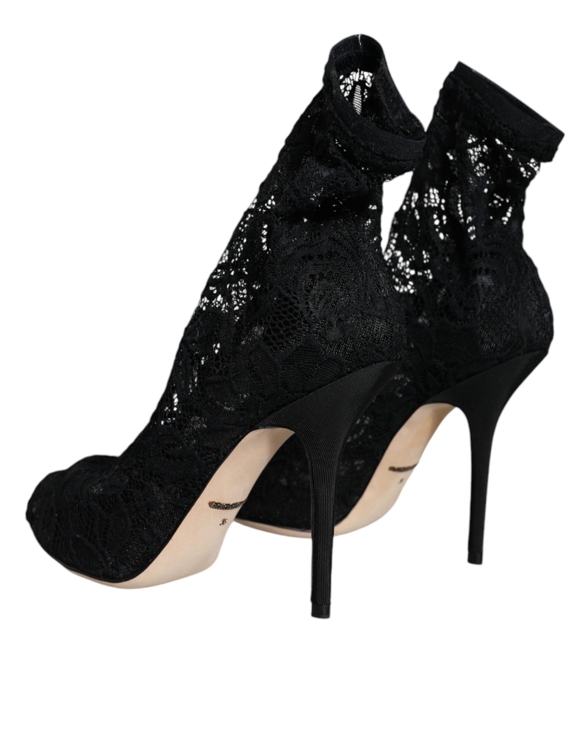 Schwarze Stiefeletten mit Stretch-Absatz und Spitze in Wadenmitte