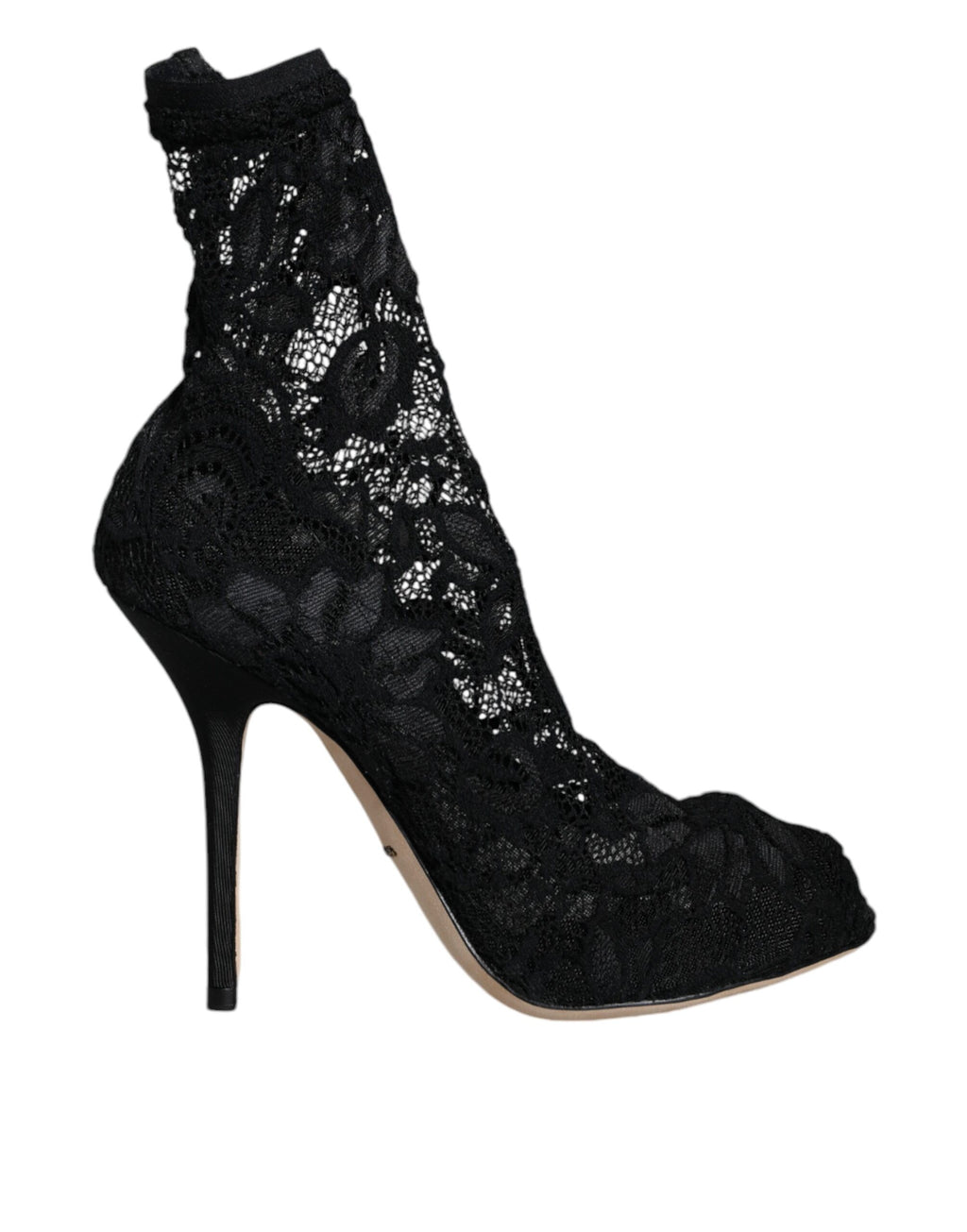 Schwarze Stiefeletten mit Stretch-Absatz und Spitze in Wadenmitte