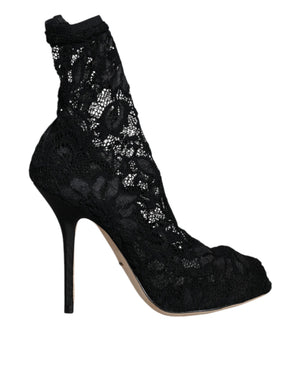 Schwarze Stiefeletten mit Stretch-Absatz und Spitze in Wadenmitte