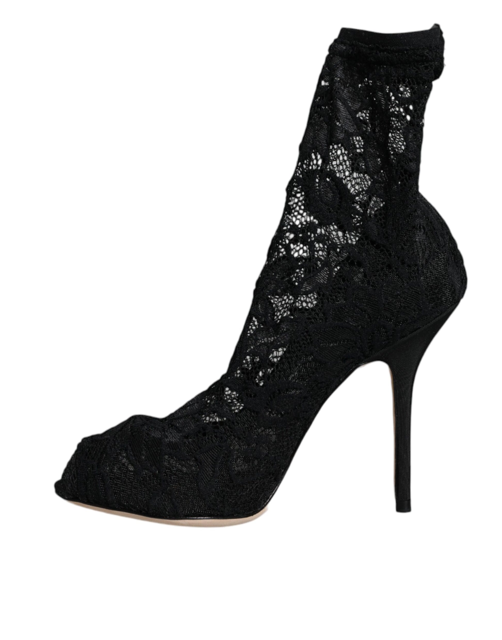 Schwarze Stiefeletten mit Stretch-Absatz und Spitze in Wadenmitte