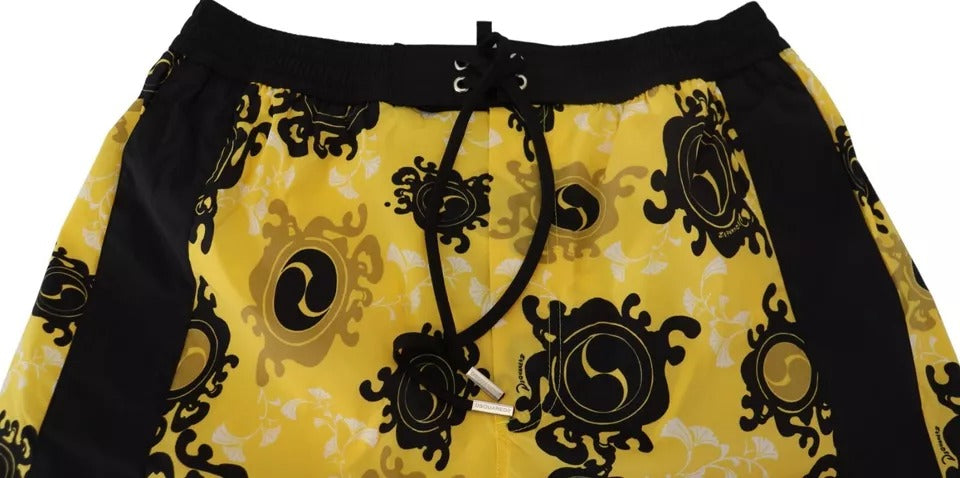 Gelb-Schwarz bedruckte Nylon-Strandshorts