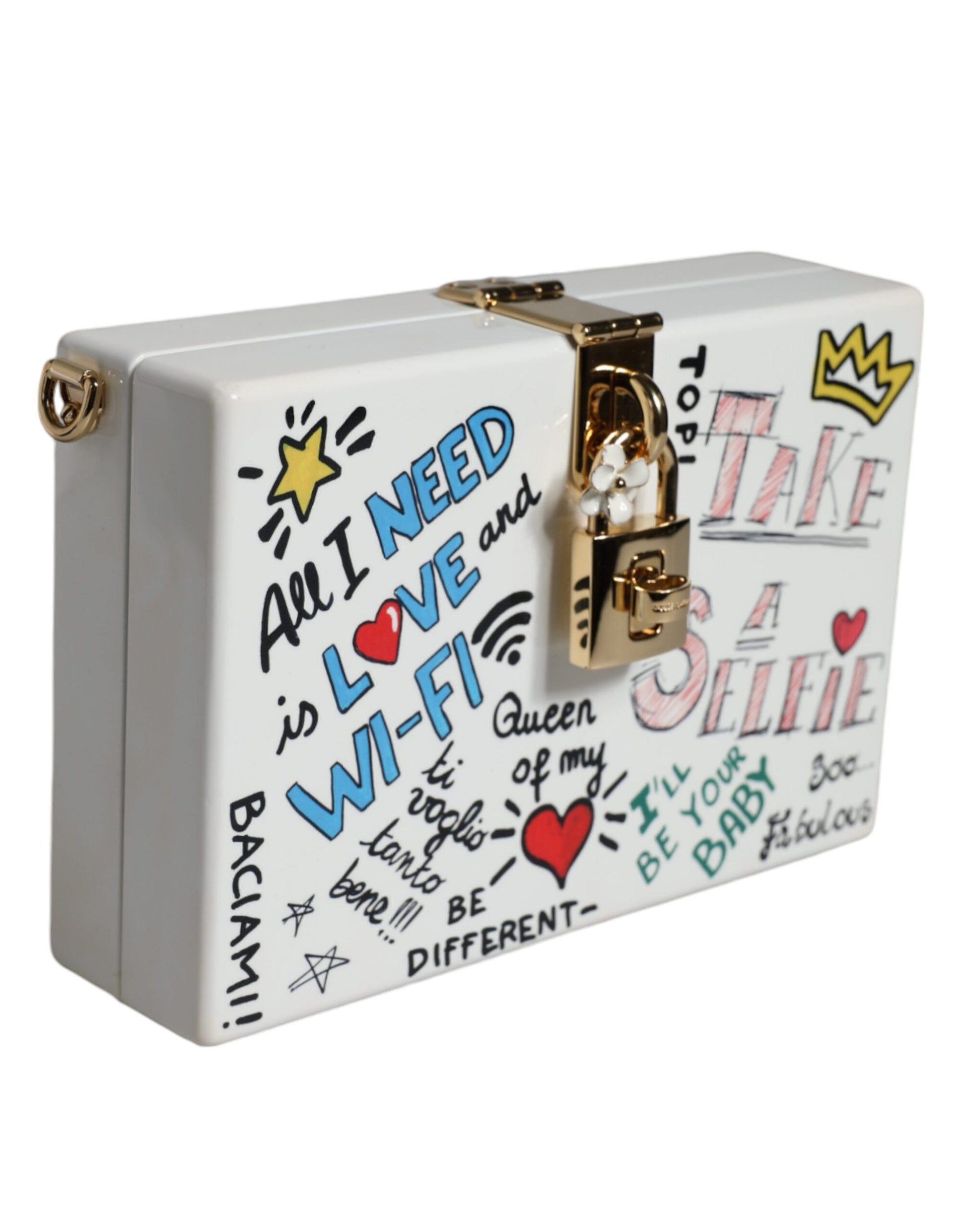 Weiße Clutch mit Graffiti-Print