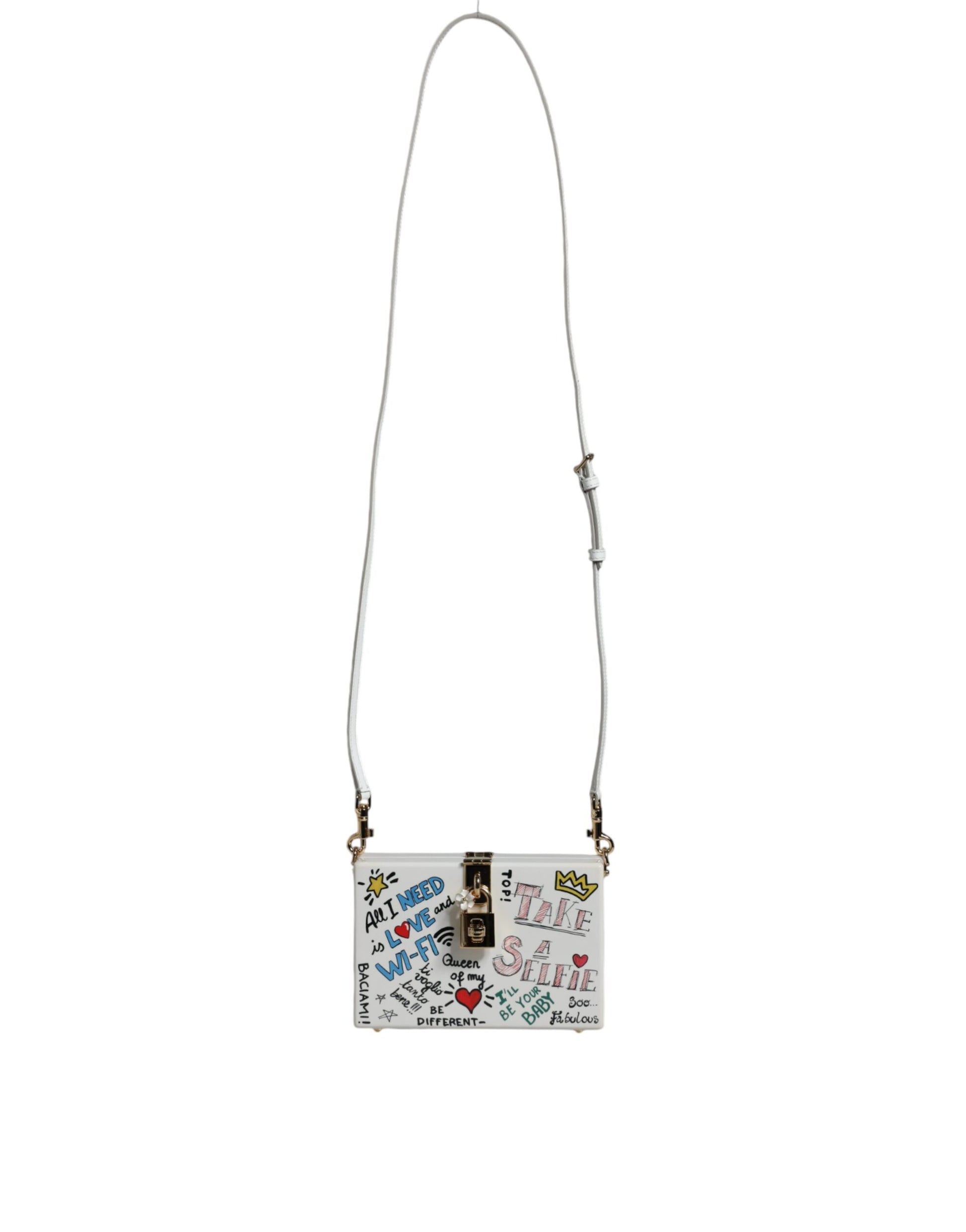 Weiße Clutch mit Graffiti-Print