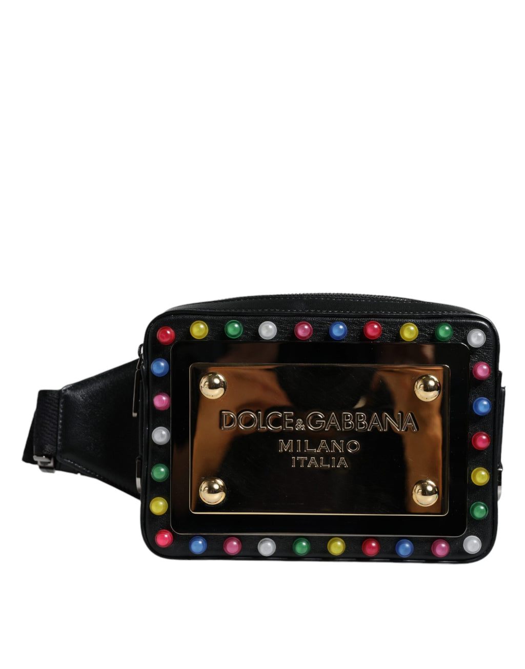 Schwarze Gürteltasche aus Leder mit LED-Logo