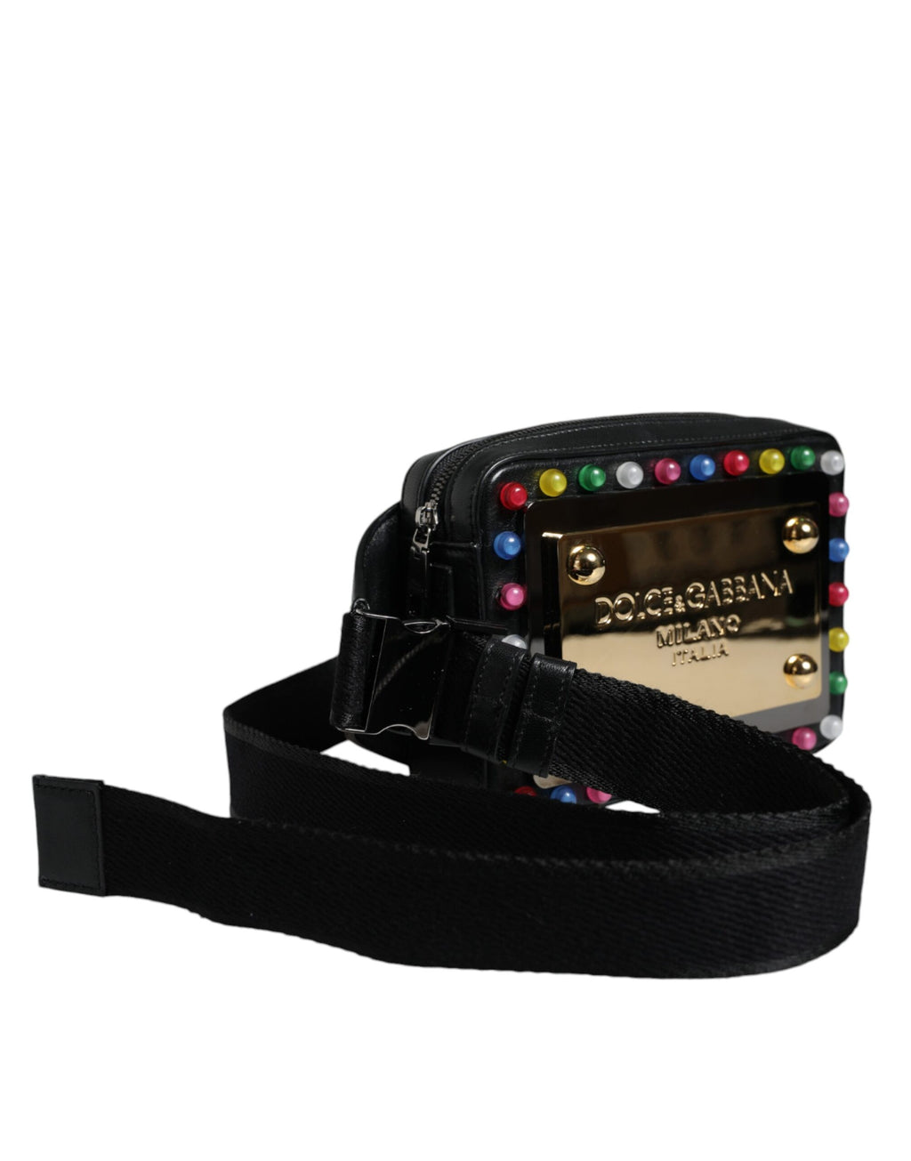 Schwarze Gürteltasche aus Leder mit LED-Logo
