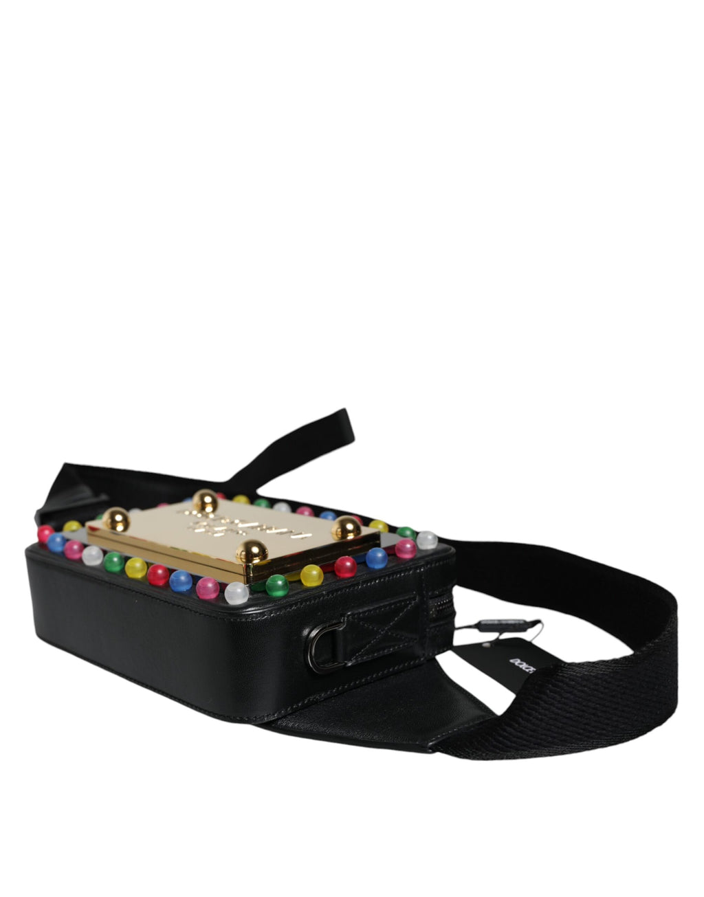 Schwarze Gürteltasche aus Leder mit LED-Logo