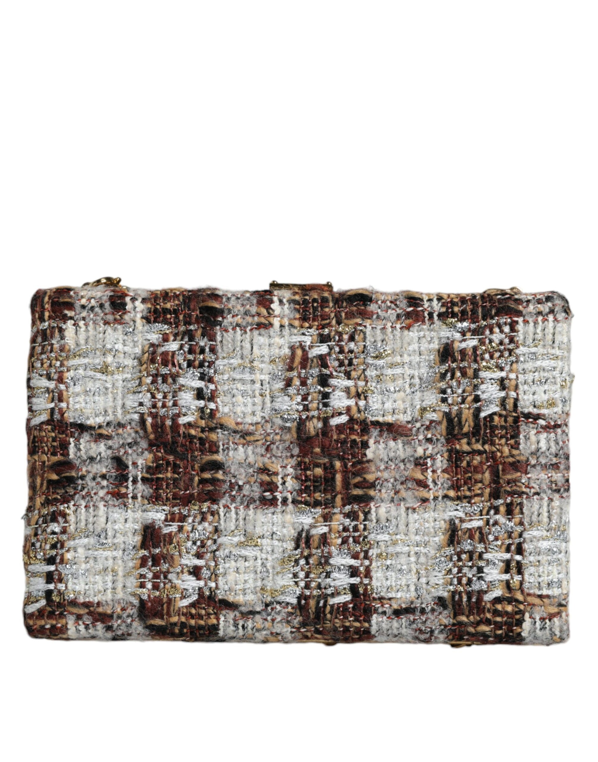 Mehrfarbige Clutch-Umhängetasche aus Tweed mit Blumenmuster