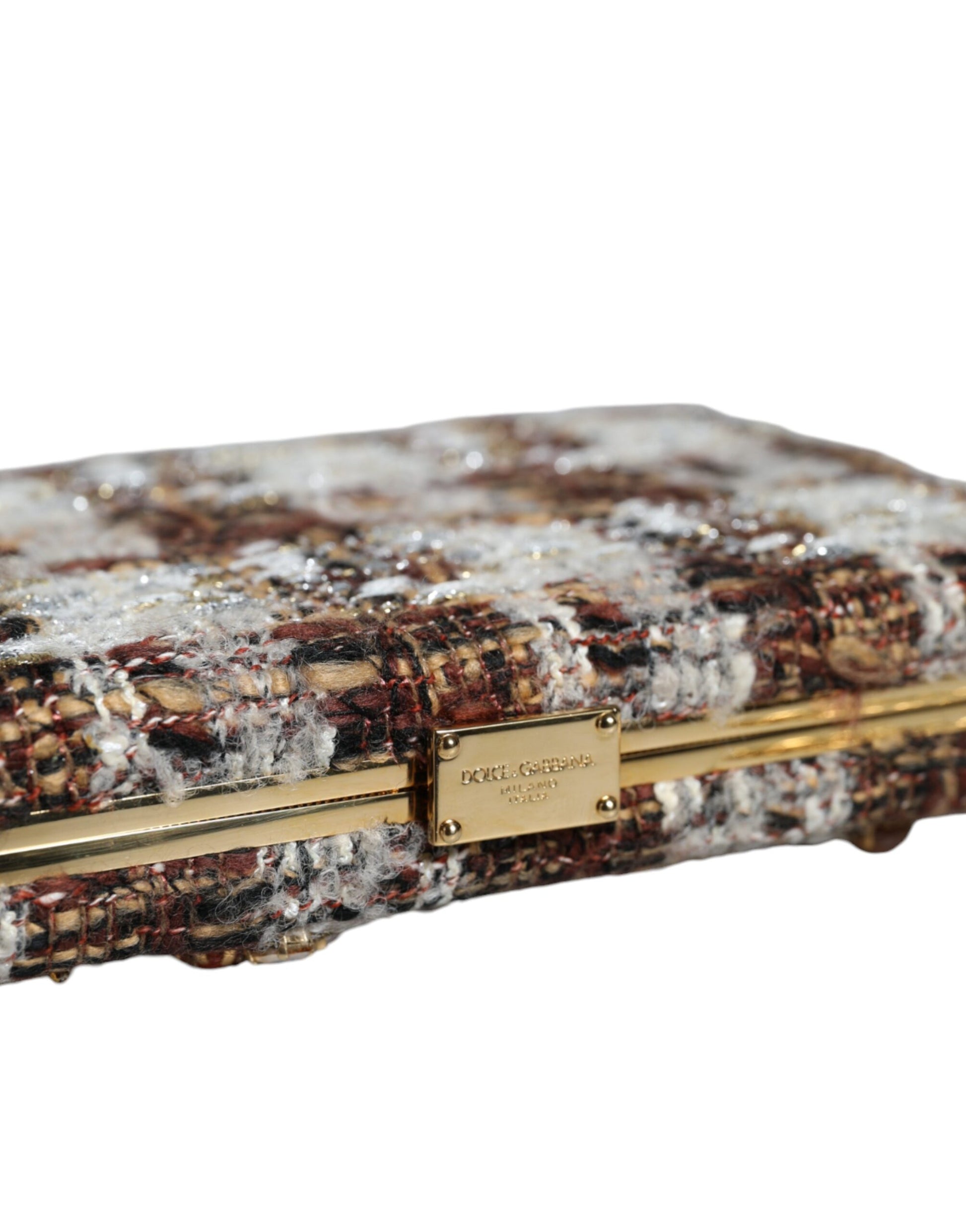 Mehrfarbige Clutch-Umhängetasche aus Tweed mit Blumenmuster