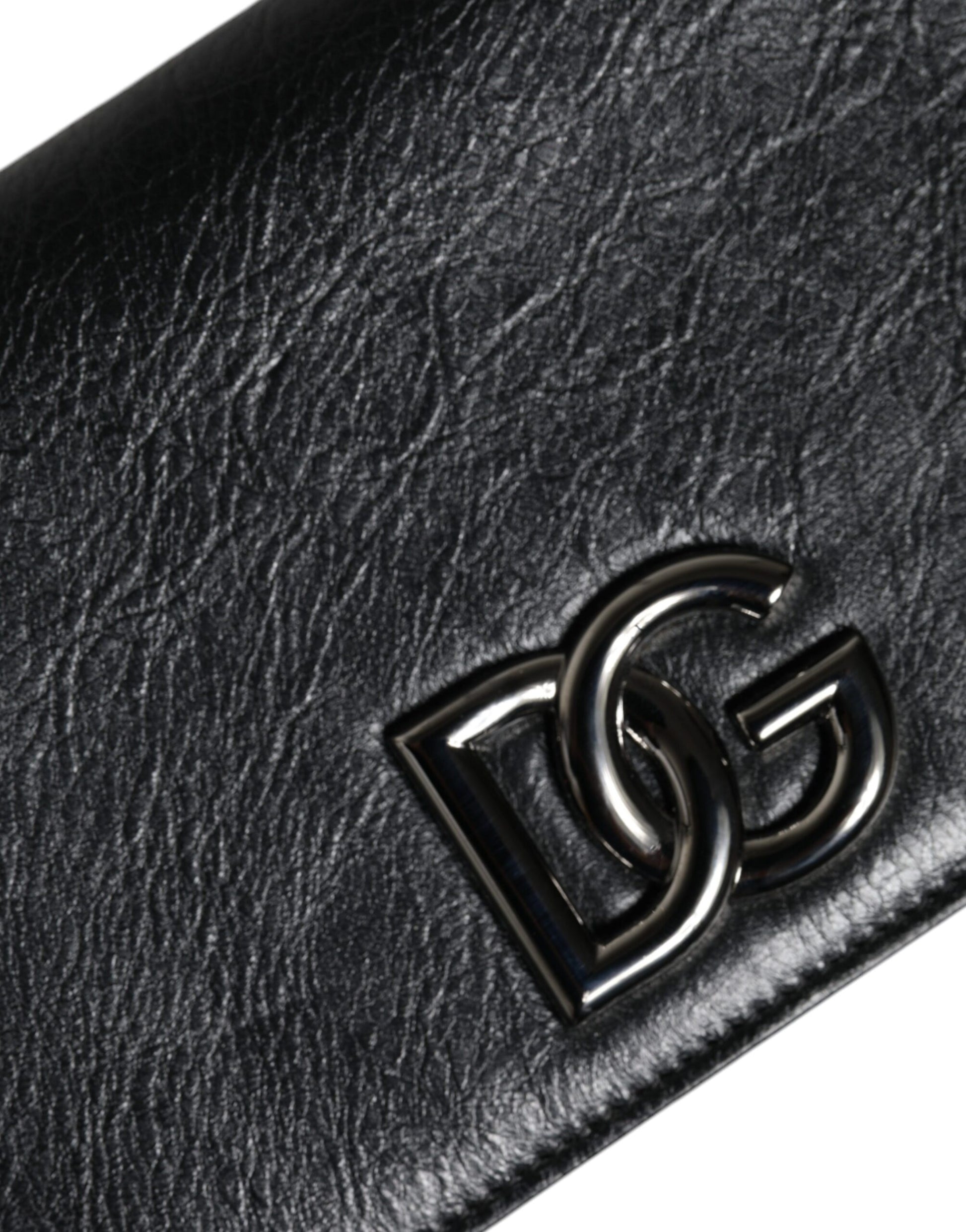 Schwarze Umhängetasche aus Leder mit zweifachem DG-Logo und Kartenfach